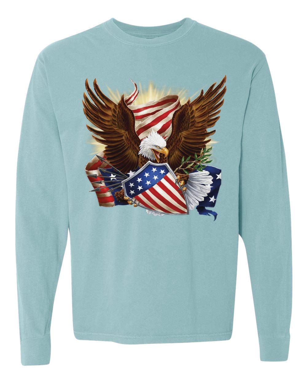 Patriotic Eagle American Flag USA Long Sleeve T-Shirt - Vintage Washed Look, Soft Garment-Dyed Cotton - Perfect for 4th of July, Veterans Day & Patriotic Events