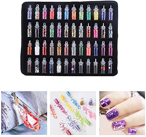 Belicia 48 Bottles Nail Art Sequins Glitter Powder - Shimmering Manicure Decoration for DIY Nail Designs - Perfect for Professional Salons, Home Nail Art, and Party Glam Looks