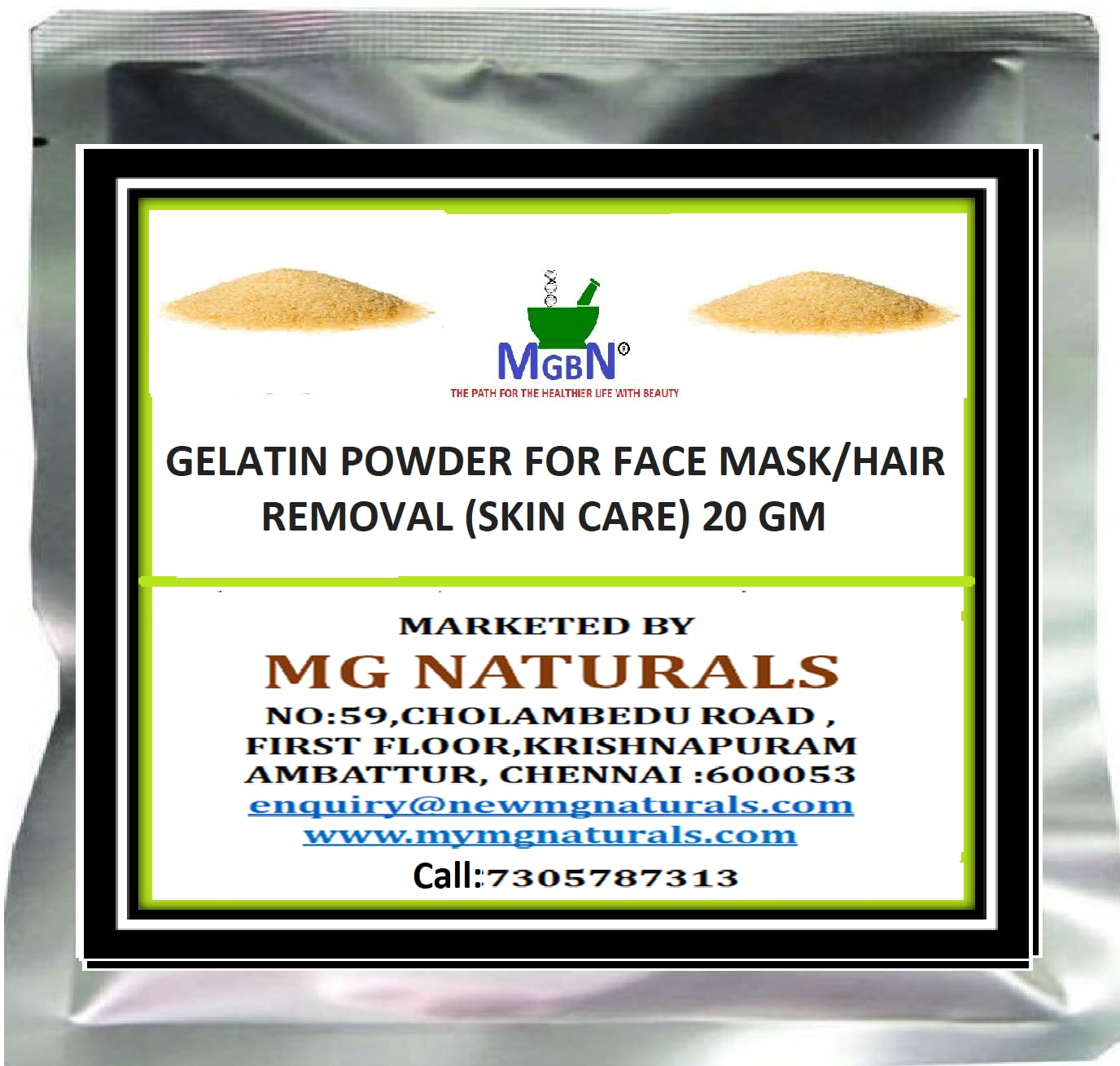 MGBN Gelatin Powder for DIY Face Mask & Hair Removal - 20g | Skin Care & Beauty Treatment for Glowing Skin & Smooth Hair - Perfect for Home Spa & Self-Care Routine