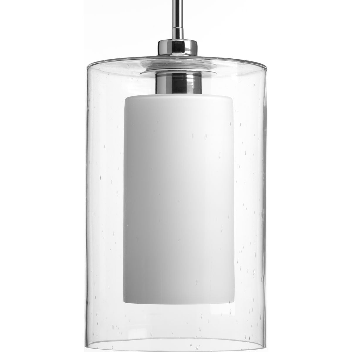 Double Glass One Light Etched White Inside Seeded Glass Pendant Light Fixture - Vintage Industrial Style for Kitchen Island, Dining Room & Bar Lighting