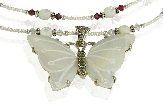 Handmade Butterfly Mother of Pearl Necklace - Elegant Pearl Jewelry for Women, Gift for Her, Perfect for Weddings, Anniversaries & Special Occasions