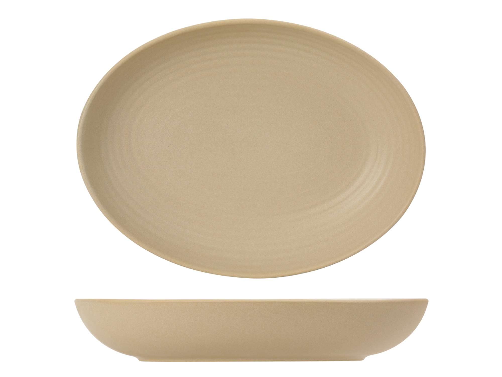 Tuxton Zion Matte Beige Embossed Solid Color Coupe 35-Oz Oval Bowl - Set of 12 | Scratch & Chip Resistant | Lead & Cadmium Free | Dishwasher, Microwave & Oven Safe | Perfect for Restaurants, Catering & Home Dining