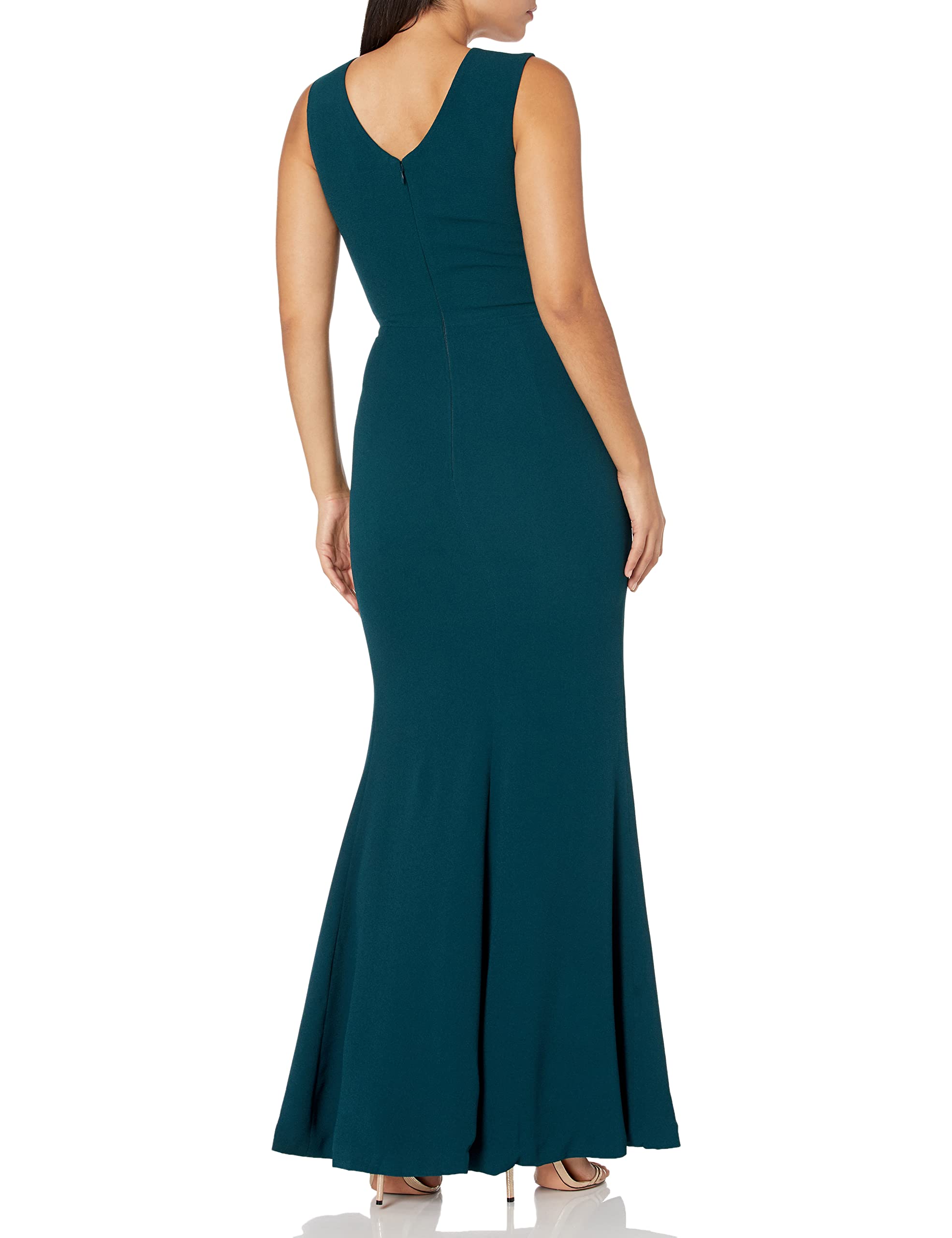 Dress the Population Women's Sandra Plunging Neckline Thick Strap Solid Gown with High Slit - Elegant Evening Gown for Prom, Wedding Guest & Formal Events
