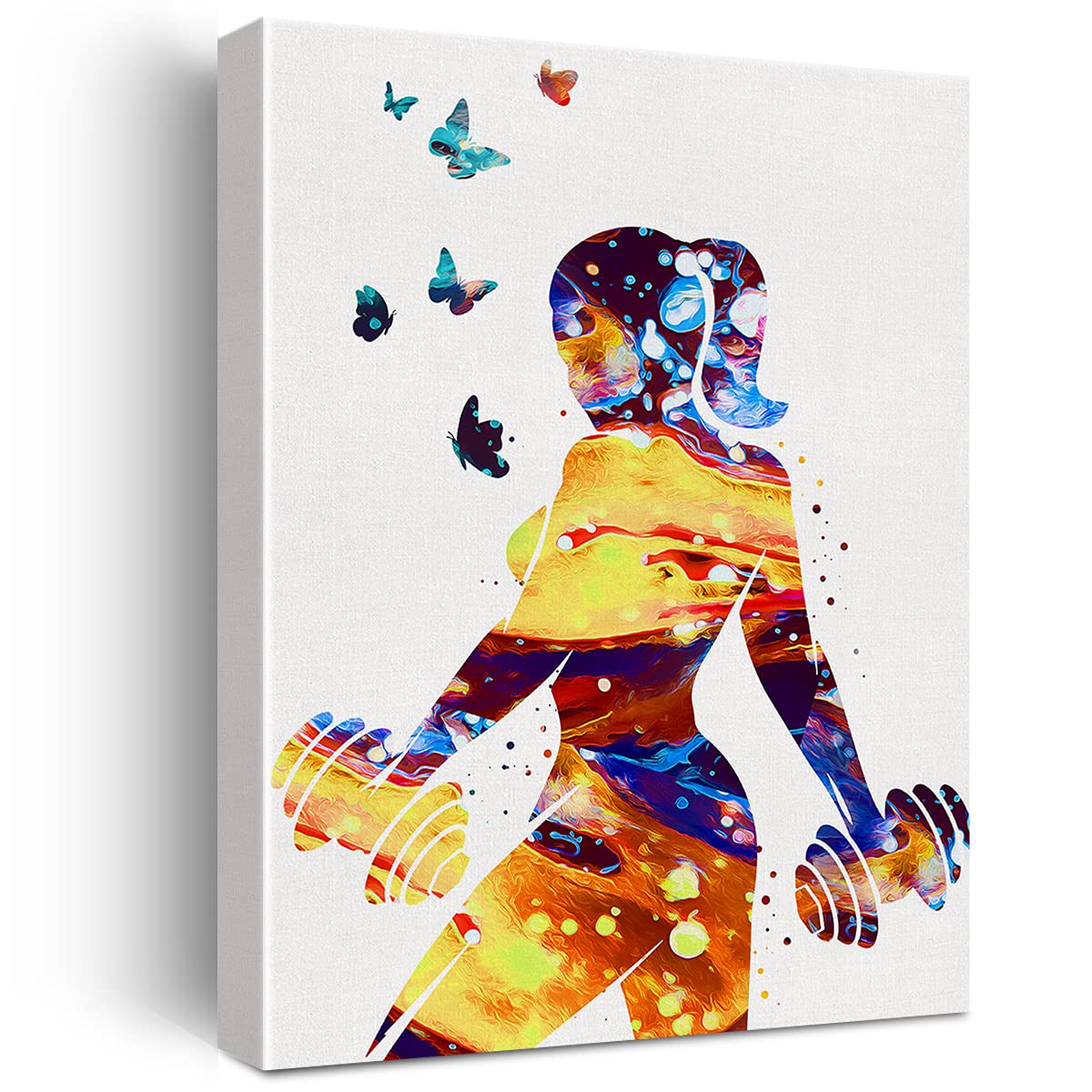 Fitness Girl Watercolor Wall Art - Fit Girl Gym & Weightlifting Sports Canvas Painting Print - Home & Office Decor Framed Artwork Gift (12x15 Inch) - Perfect for Gym Lovers, Athletes & Fitness Enthusiasts