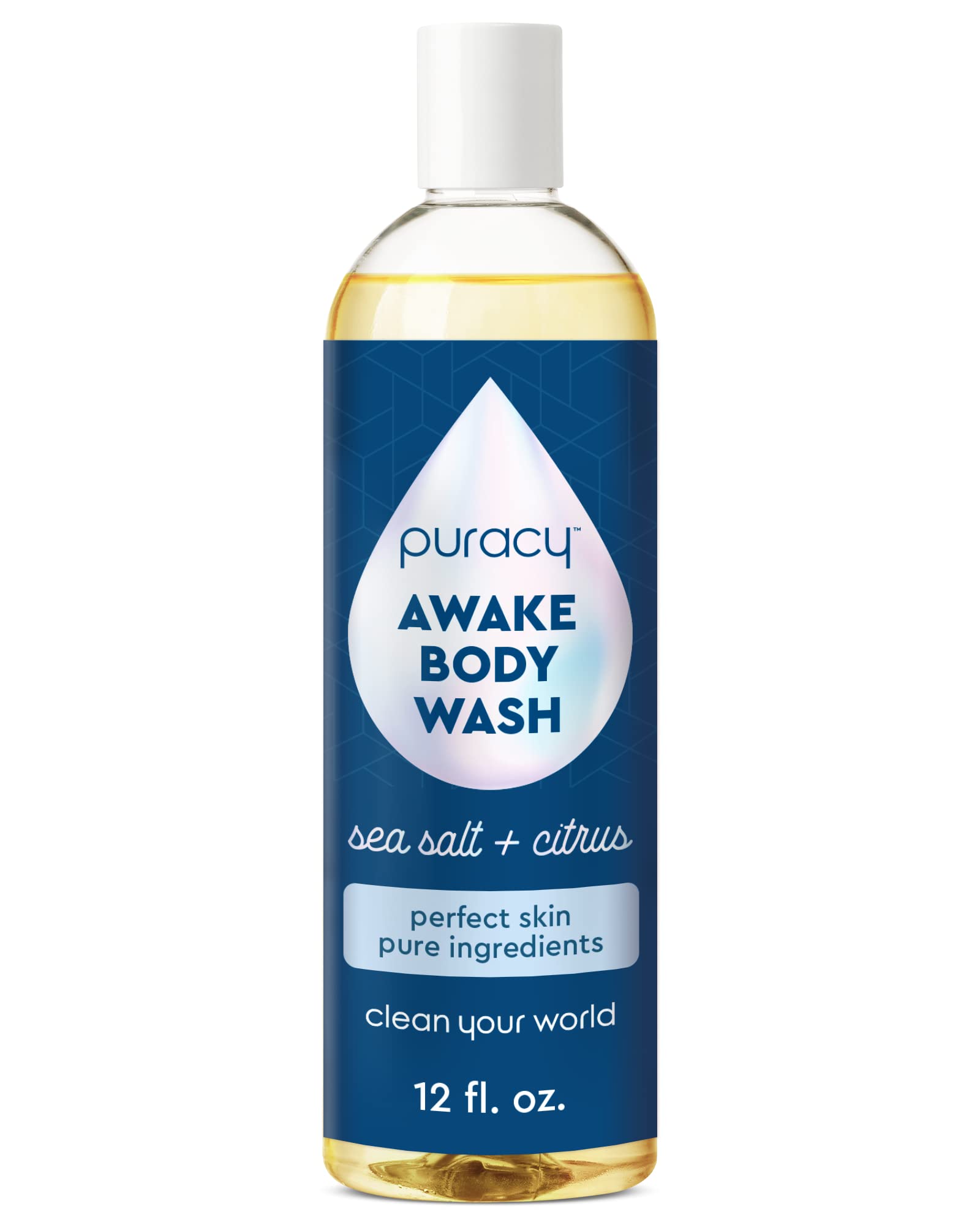 Puracy Natural Body Wash - 98.6% Pure Plant-Based Moisturizing Shower Gel for Women, Men & Kids | Gentle Citrus & Sea Salt Scent | 12 Oz | Ideal for Dry, Sensitive Skin | Perfect for Daily Hydration & Relaxing Bath Time
