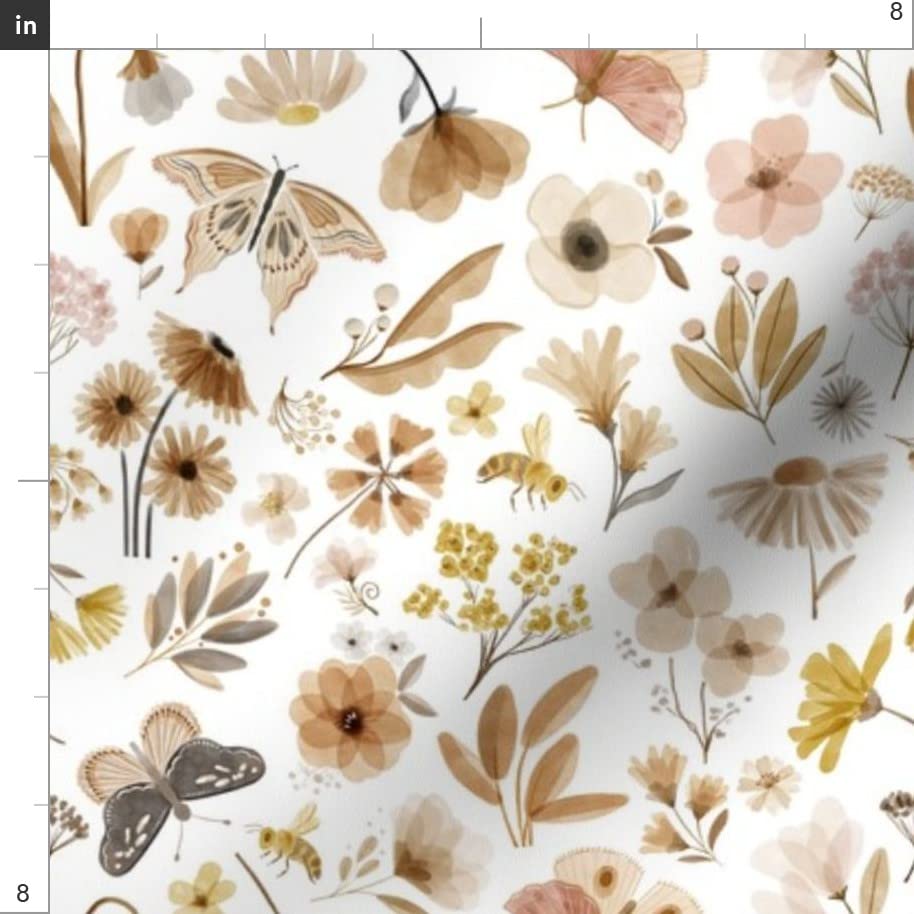Premium Spoonflower Upholstery Velvet Fabric - Floral Garden with Butterflies & Bees Print for Home Decor, Apparel & DIY Projects | Fat Quarter, Spring Nature Design | Perfect for Curtains, Pillows & Clothing