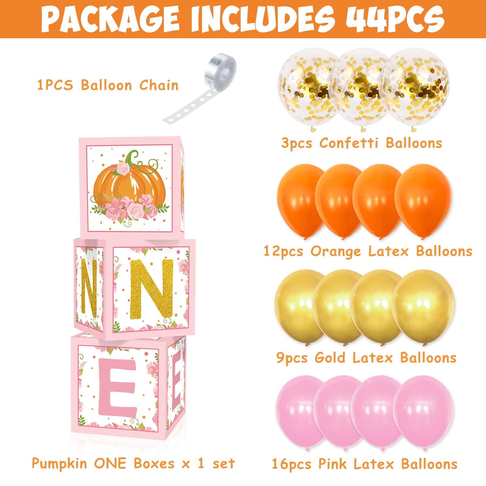 **Pumpkin First Birthday Balloon Box Decorations - Pink Fall Thanksgiving Cake Smash Party Photo Props & Backdrop for Baby Shower, Halloween, and Seasonal Celebrations**