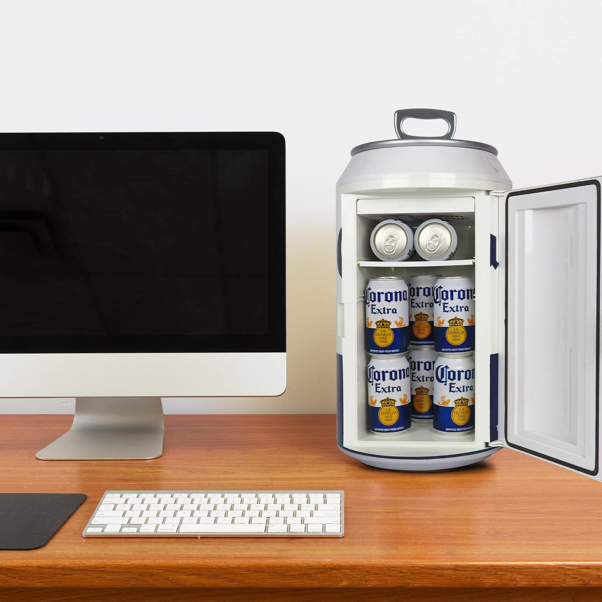 Koolatron Corona 12 Can Portable Mini Fridge - 10L (10.6 qt) Compact Cooler with Dual Power (12V DC & 110V AC) - White Beer Can Shaped Refrigerator for Drinks, Snacks & Lunch - Perfect for Travel, Home, Office, Dorm & RV Camping