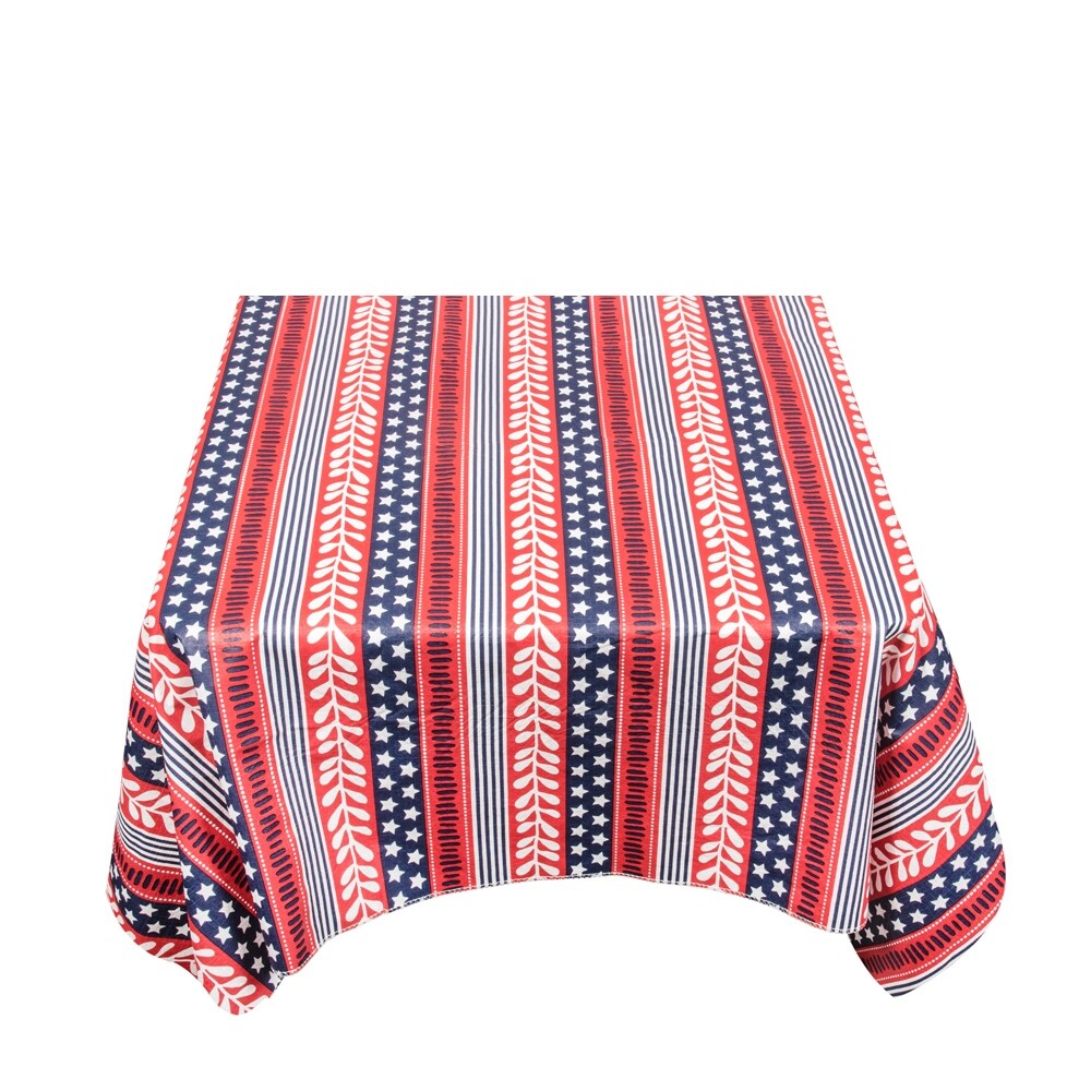 Americana 52x52 Inch PEVA Flannel Backed Tablecloth - Waterproof & Wrinkle-Resistant for Dining Tables, Picnics, and Outdoor Events