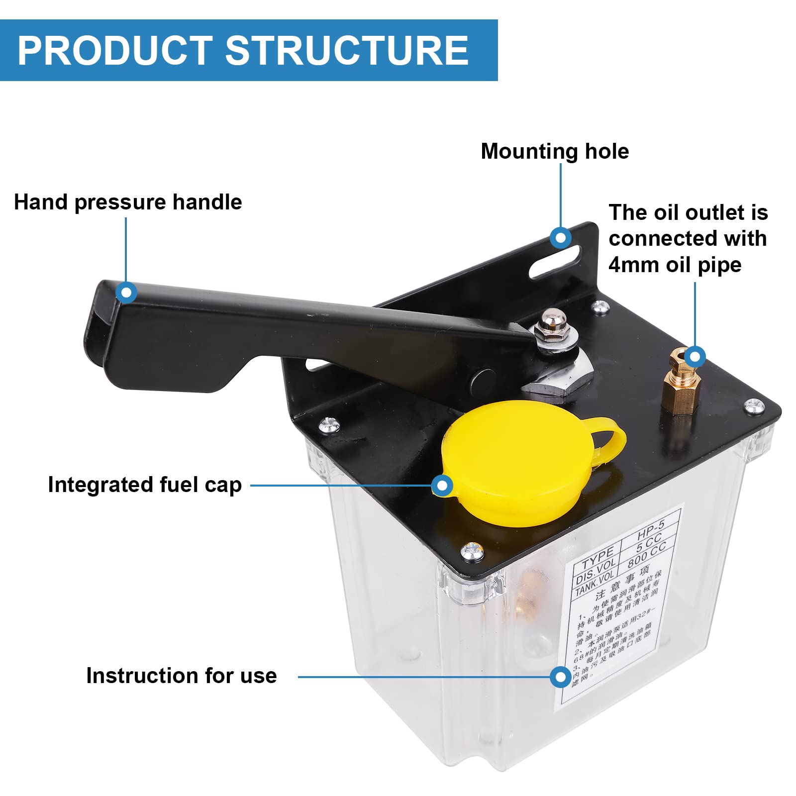 500CC Manual Lubricating Oil Pump - Left Handed CNC Machine Tool Lubricator for Grinders, Milling Machines & Industrial Equipment | Durable Hand Operated Grease Pump for Workshop Maintenance