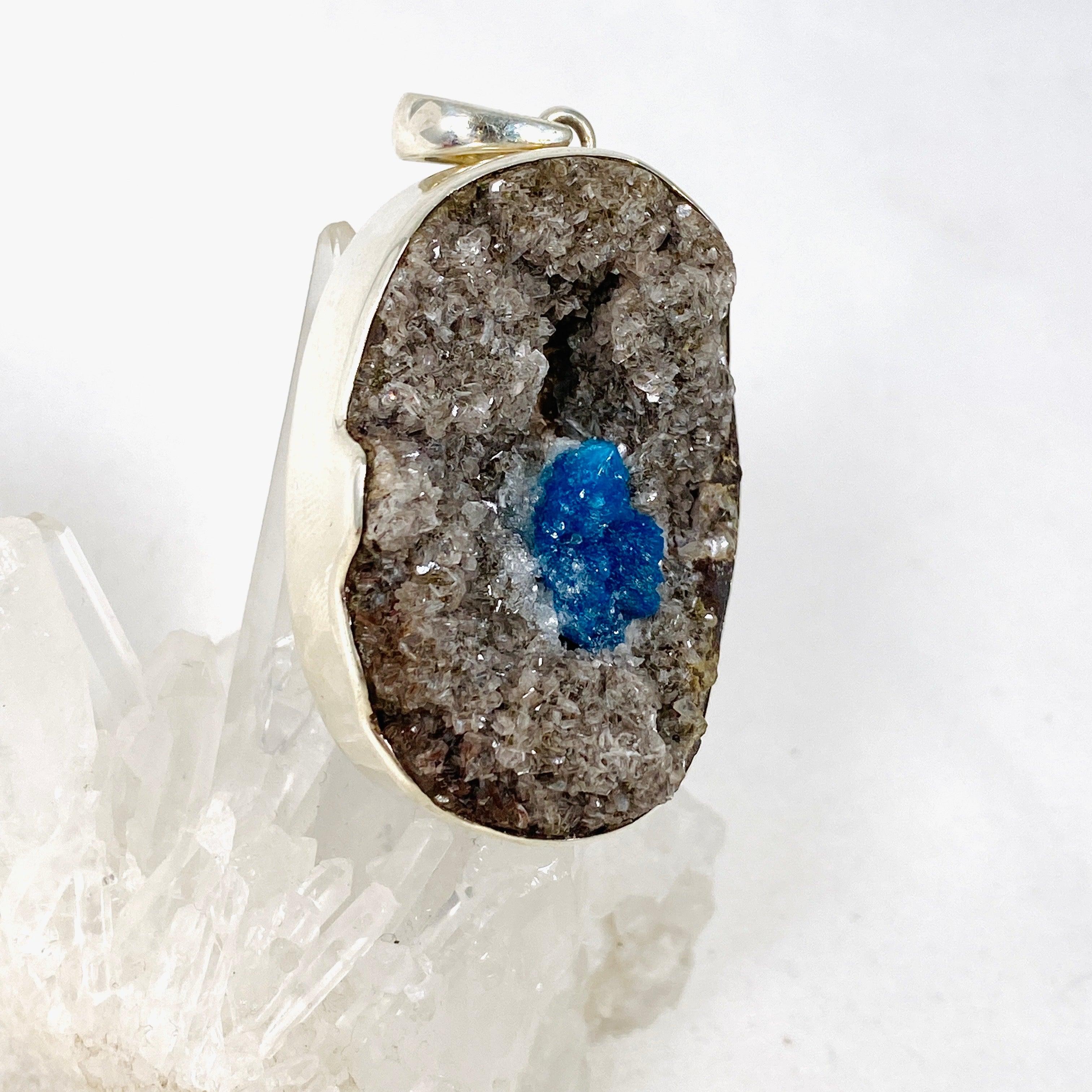Natural Cavansite Raw Oval Pendant Necklace - Unique Blue-Green Gemstone Jewelry for Women - Perfect for Boho, Spiritual & Healing Crystal Collections