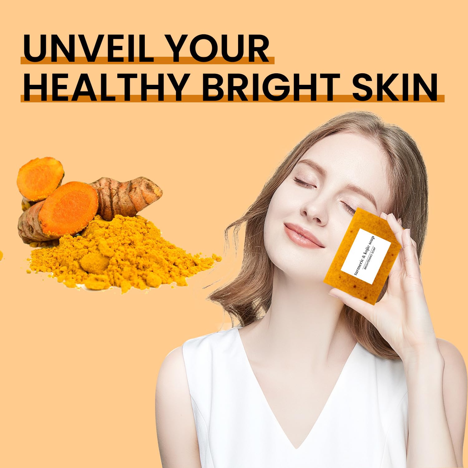 Jibuglow Turmeric & Kojic Acid Soap Bar for Face & Body - Brightening & Even Skin Tone - Natural Glow Soap for Men & Women (2 Pack) - Perfect for Daily Skincare & Acne Treatment
