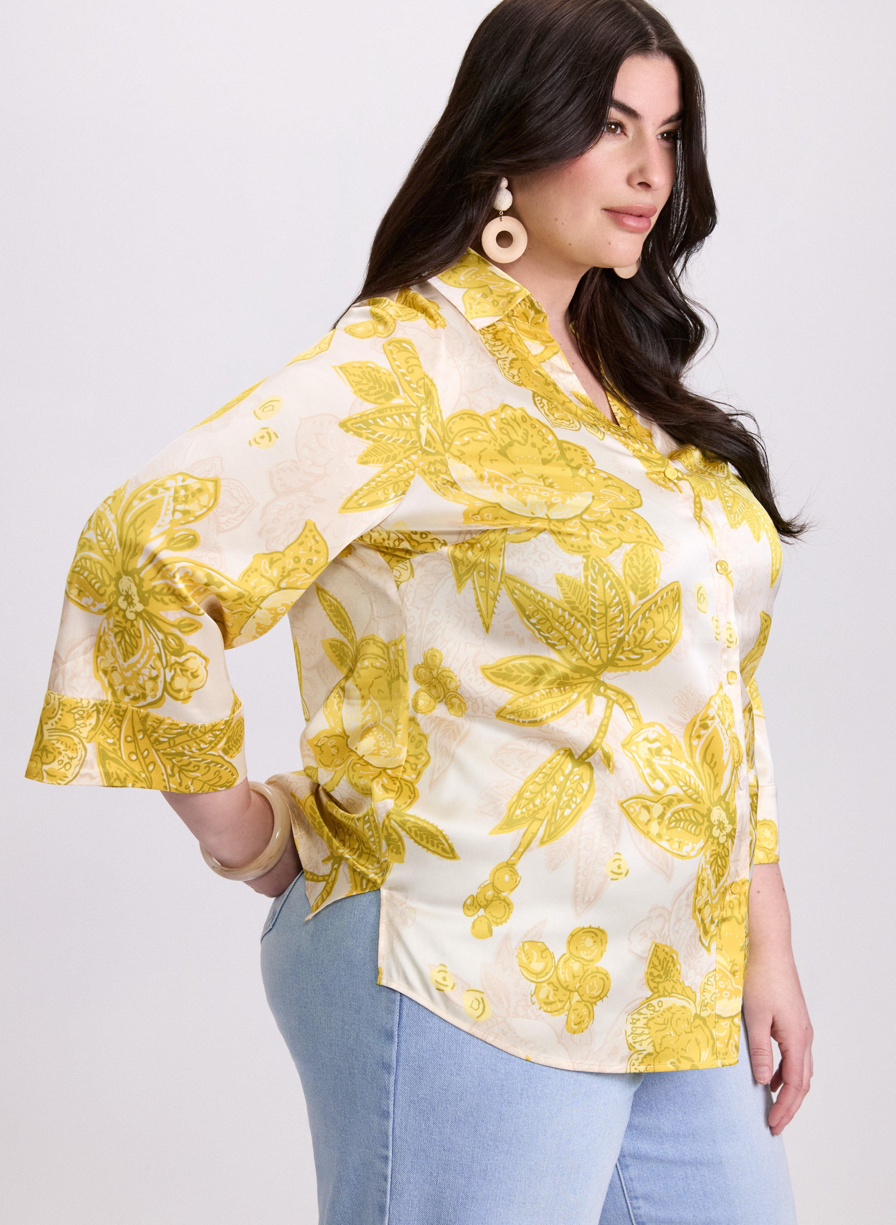 Floral 3/4 Sleeve Blouse for Women - Elegant Floral Print Tops for Spring & Summer - Perfect for Office, Date Night & Casual Outings
