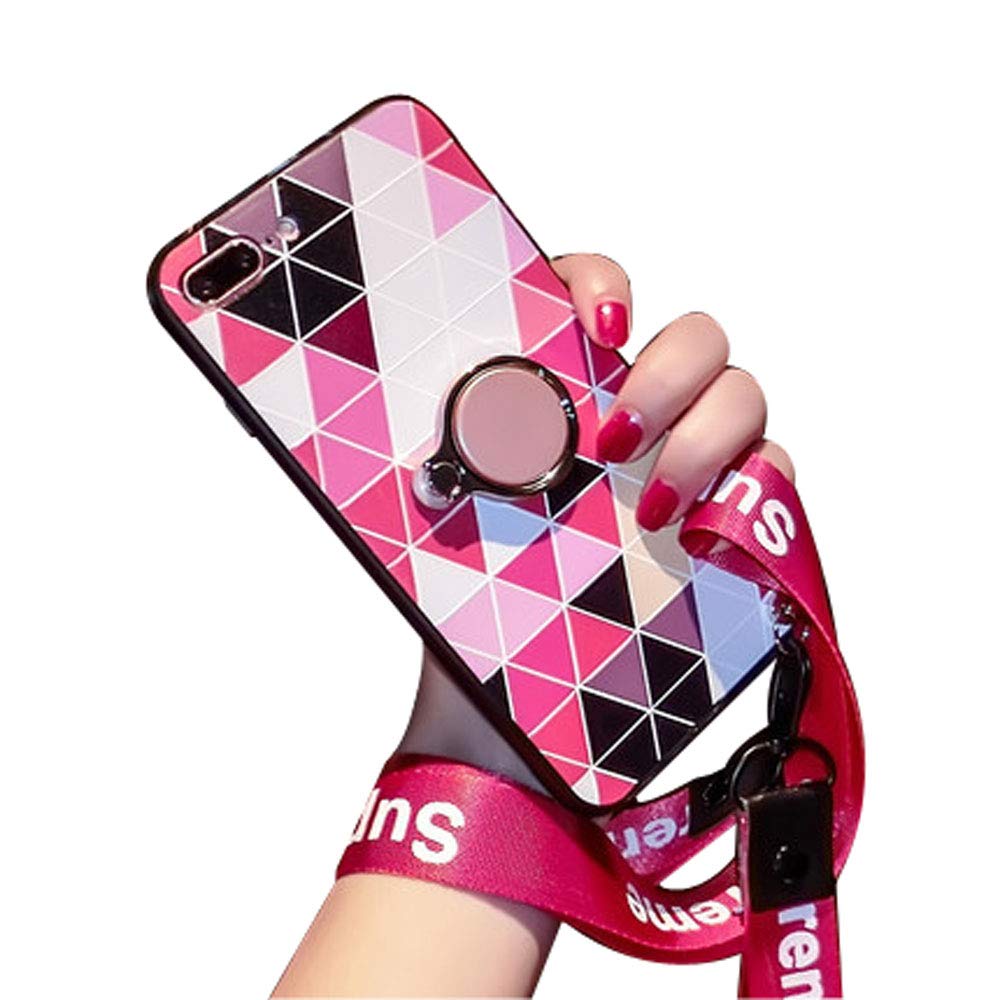 Fashion Luxury Geometric Pattern iPhone 7/iPhone 8 Case for Women - TPU Protective Cover with Phone Ring Holder & Wrist Strap - Compatible with Magnetic Car Mount - Perfect for Daily Use, Work & Travel