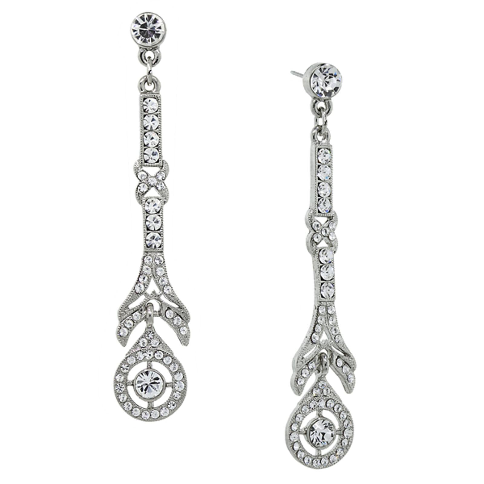 1920s Art Deco Crystal Drop Earrings for Women - Vintage Inspired Linear Dangle Earrings - Perfect for Parties, Weddings & Evening Events