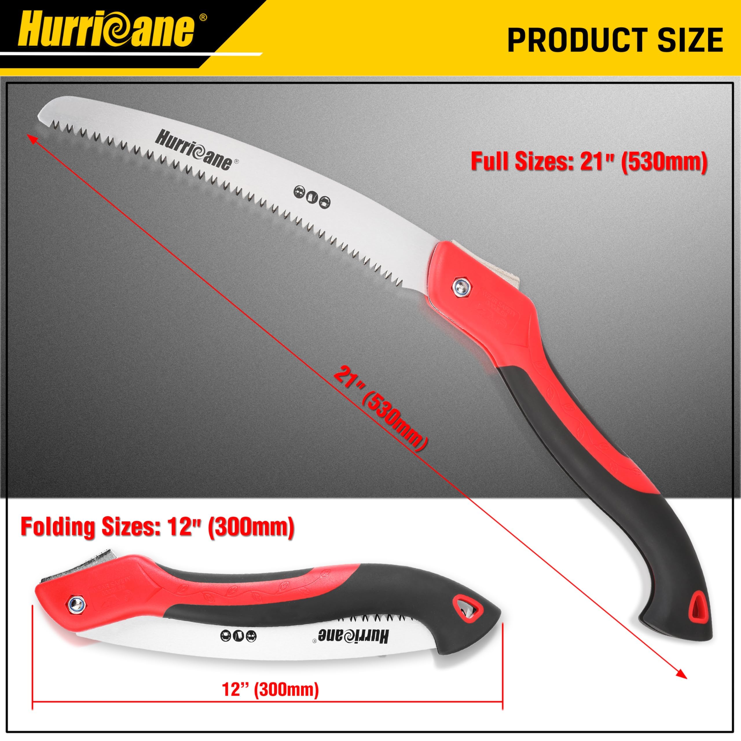 10 Inch HURRICANE Folding Hand Saw - SK5 Curved Blade Pruning Saw with Triple-Cut Razor Teeth | Portable Wood Cutting Saw for Camping, Tree Trimming, Gardening & Hiking | Perfect for Outdoor Enthusiasts & DIY Projects
