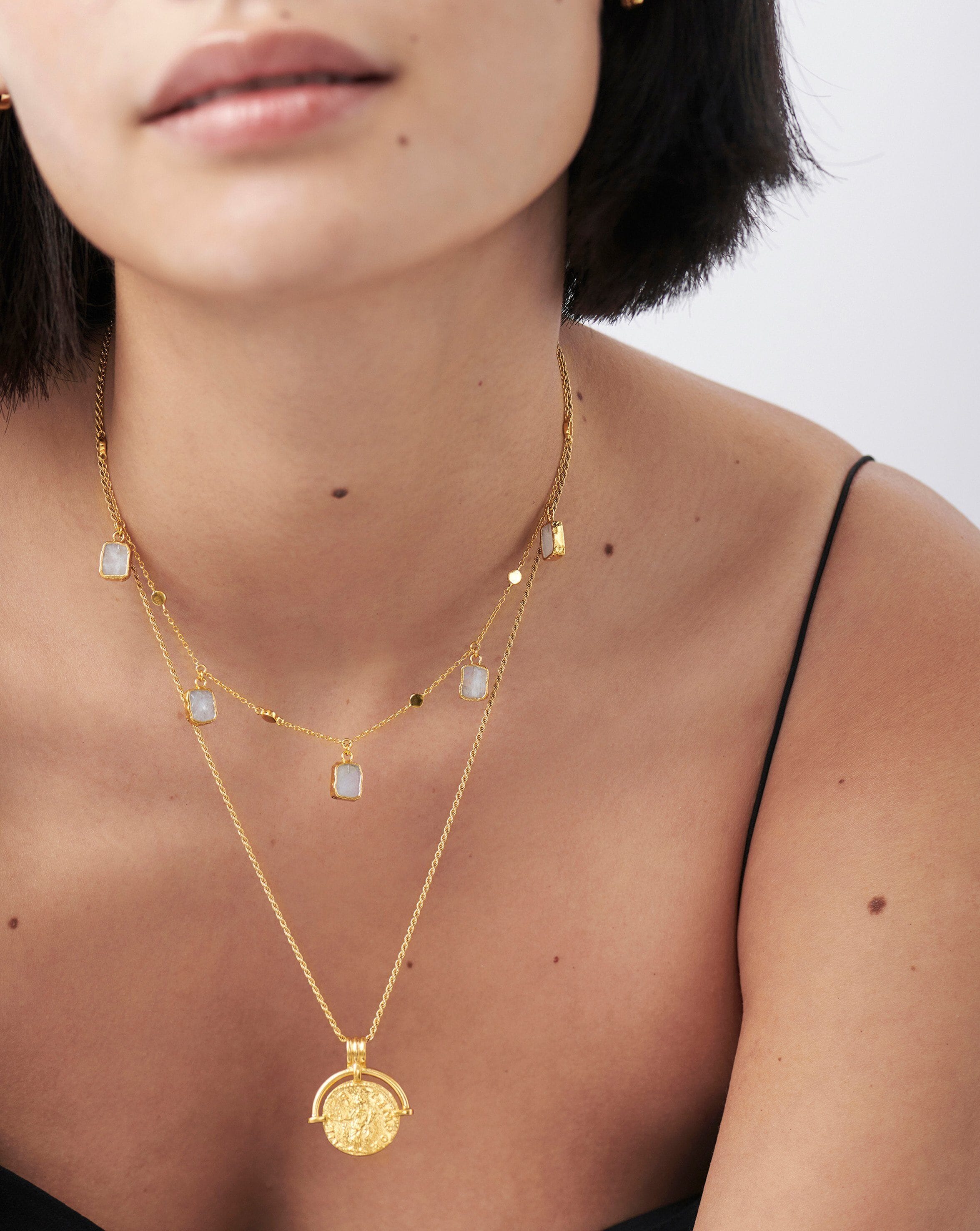 Lena Charm Choker Necklace - 18k Gold Vermeil & Rainbow Moonstone Pendant | Elegant Layering Jewelry for Women, Perfect for Date Nights, Weddings & Special Occasions