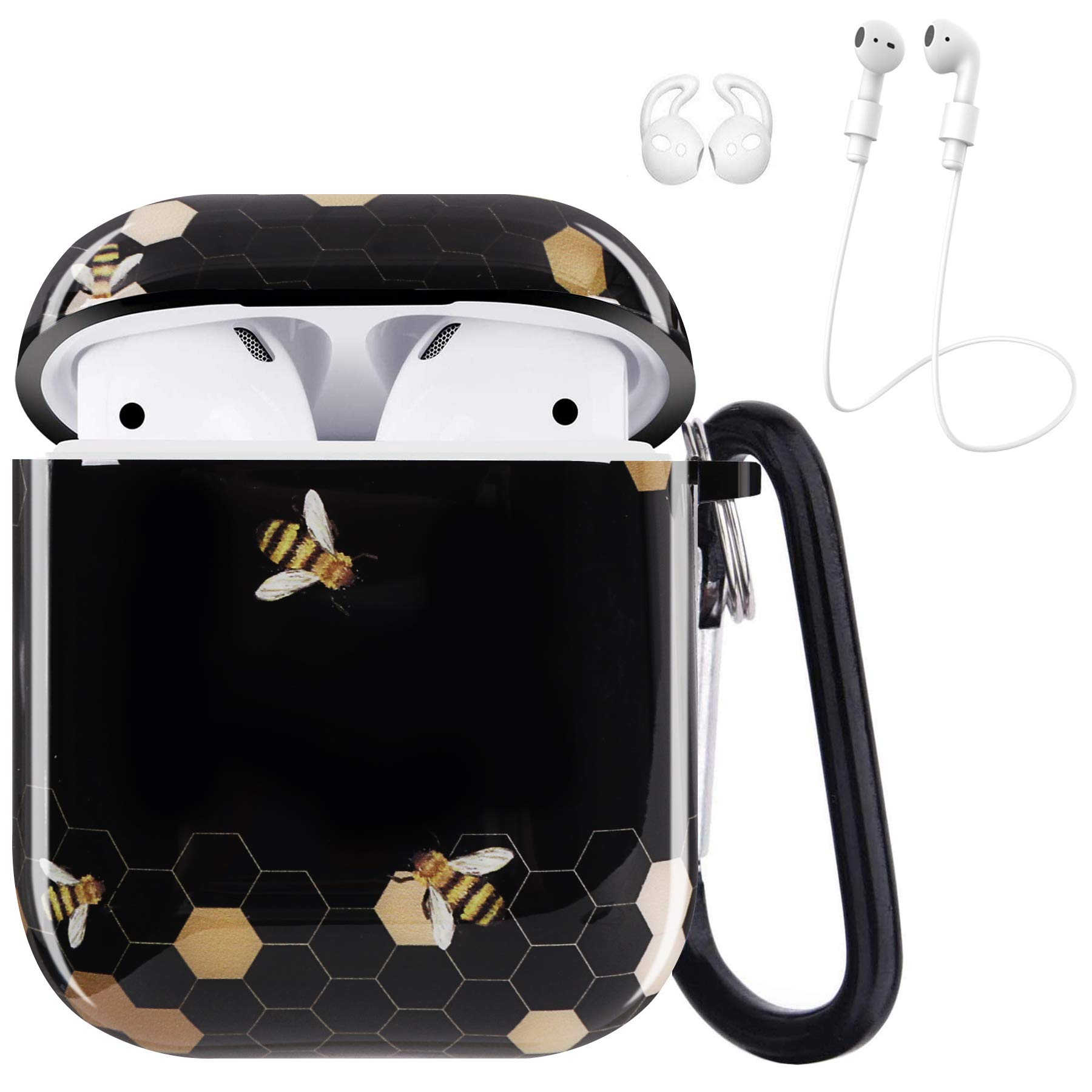 Shockproof Honeycomb TPU Case Cover for AirPods 1/2 with Keychain - Protective Soft Case Compatible with AirPods Charging Case | Perfect for Gym, Travel & Everyday Use