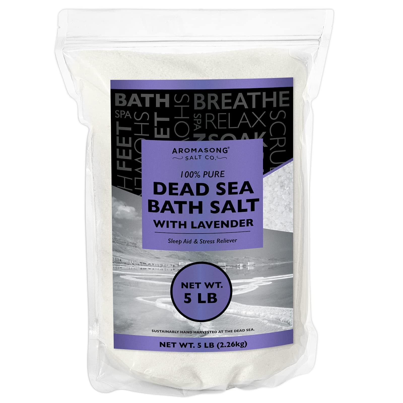 19 LB Dead Sea Salt - Fine Grain Spa Bath Salt with 5 LB Pure Dead Sea Salt & Natural Lavender - Bulk Resealable Pack for Body Wash, Scrub & Muscle Soak - Perfect for Relaxation, Skin Care & Stress Relief at Home Spa