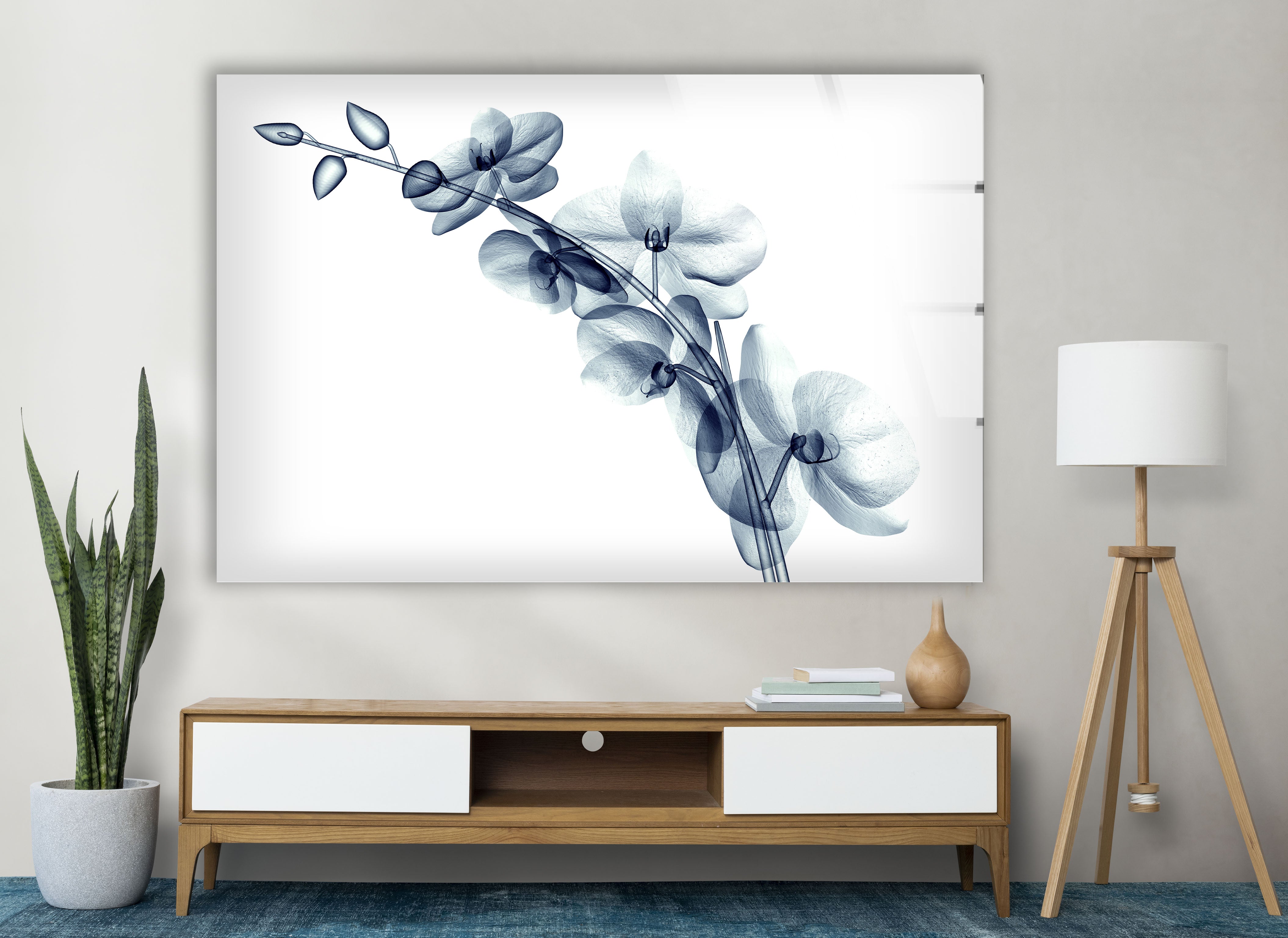Blue Orchid Wall Art - Elegant Transparent Floral Glass Decor for Living Room, Bedroom & Office | Modern Home Decoration Gift Idea