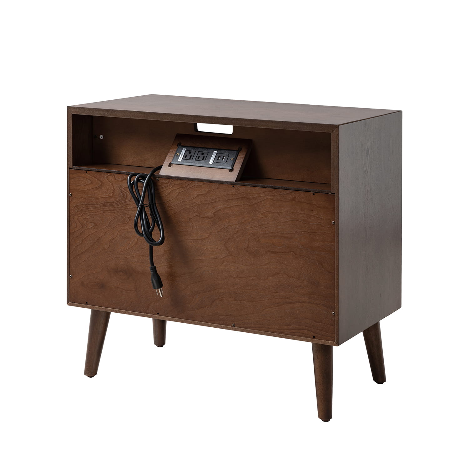 Mid Century Modern Nightstand with 2 Drawers & Built-in USB Outlets - Stylish Bedside Table for Bedroom, Living Room, or Office