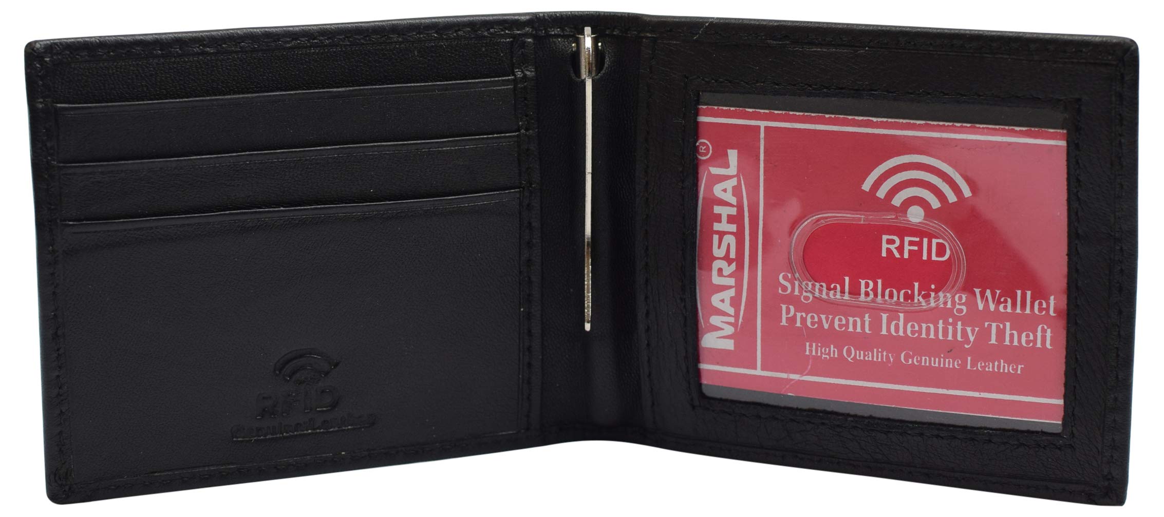 MARSHAL Slim RFID Blocking Wallet for Men - Genuine Leather Minimalist Bifold with Money Clip & ID Card Holder | Front Pocket Wallet for Everyday Carry, Travel & Business