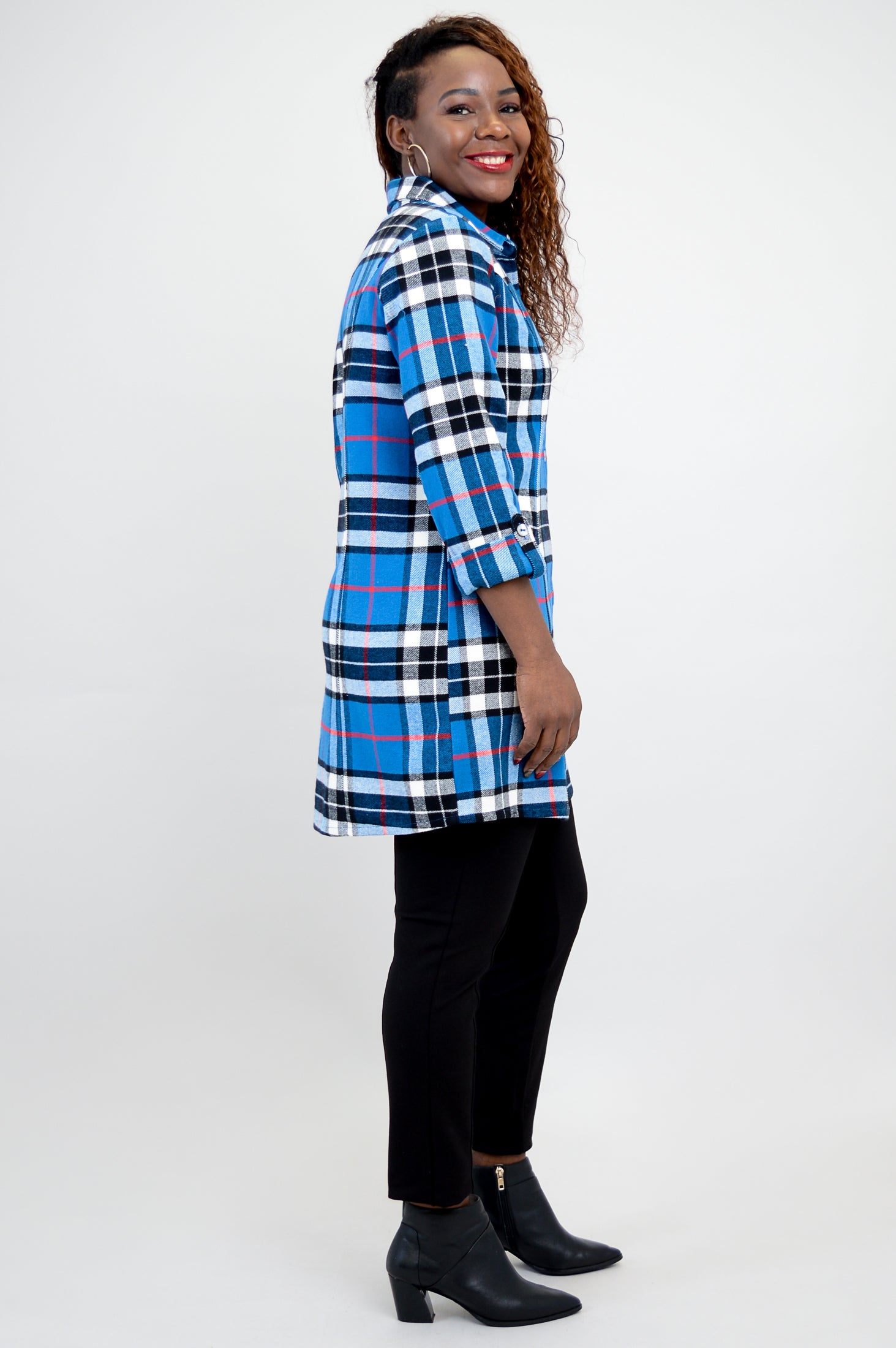 Larissa Tunic Top - French Plaid Cotton Flannel Shirt for Women - Casual Fall & Winter Wear, Perfect for Office, Date Night and Weekend Outings