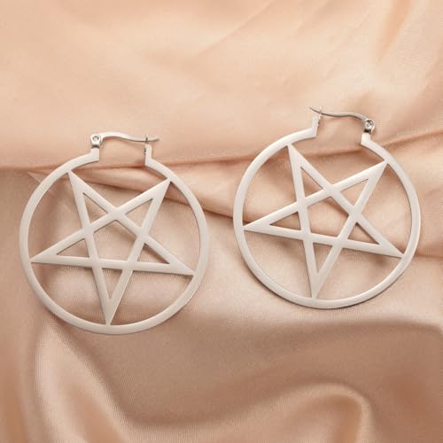 star in circle silver tone earrings