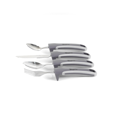 Adaptive Utensil Set - 4 Piece Stainless Steel Silverware with Non-Slip Grips for Seniors & Disabled | Lightweight Ergonomic Eating Aids for Arthritis & Hand Tremors | Perfect for Home Care, Nursing Homes & Travel Use