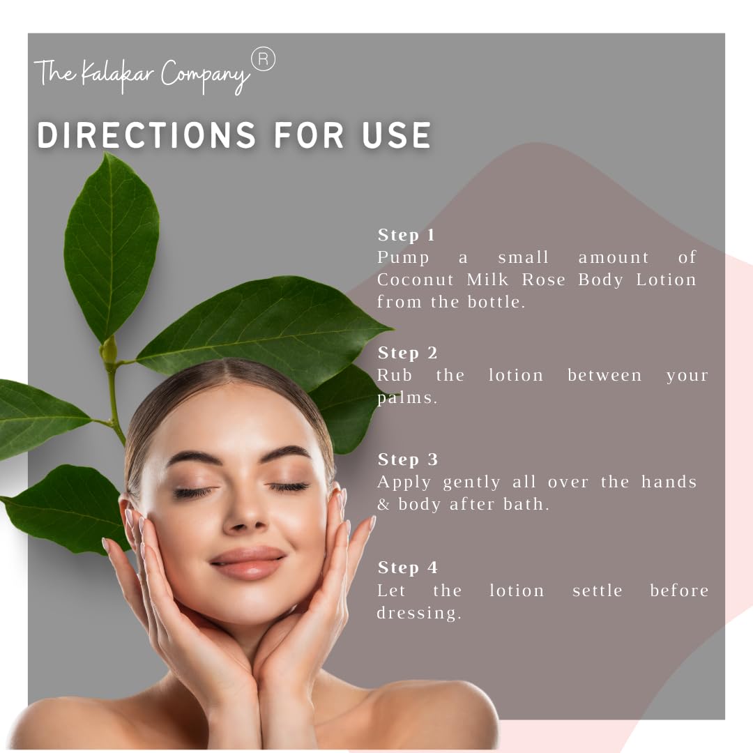 Ayurvedic Coconut Milk Rose Body Lotion - Deep Moisturizing & Brightening for Even Skin Tone | Skin Barrier Protection & Anti-Aging Benefits | 300ml by The Kalakar Company | Perfect for Dry Skin Care, Daily Hydration & Spa-Like Pampering at Home