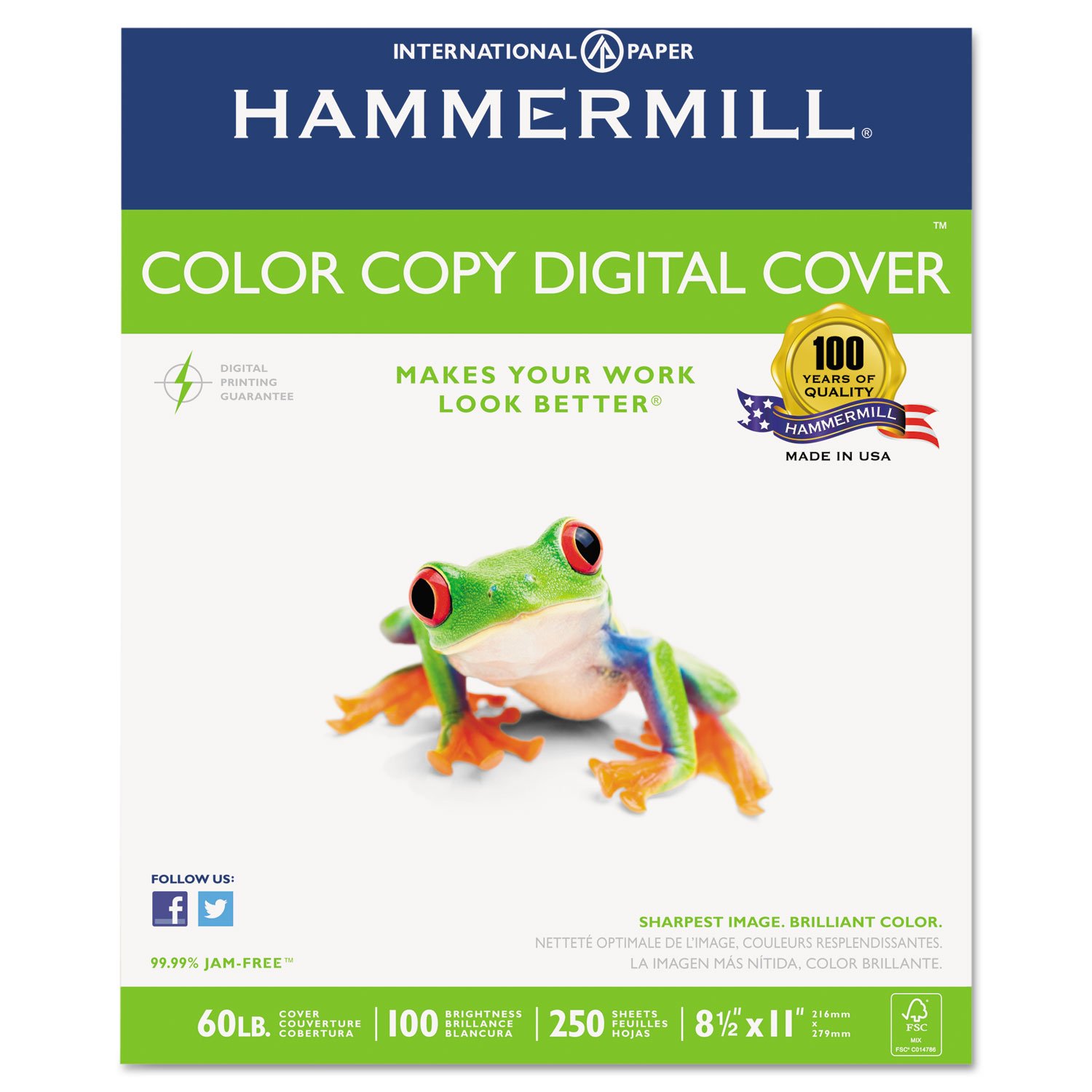 Premium Hammermill Cardstock 60 lb, 8.5 x 11 Inches - 10 Pack (2,500 Sheets) | 100 Bright White, Heavyweight Paper for Color Copying, Printing, Crafts & Office Use | Made in USA