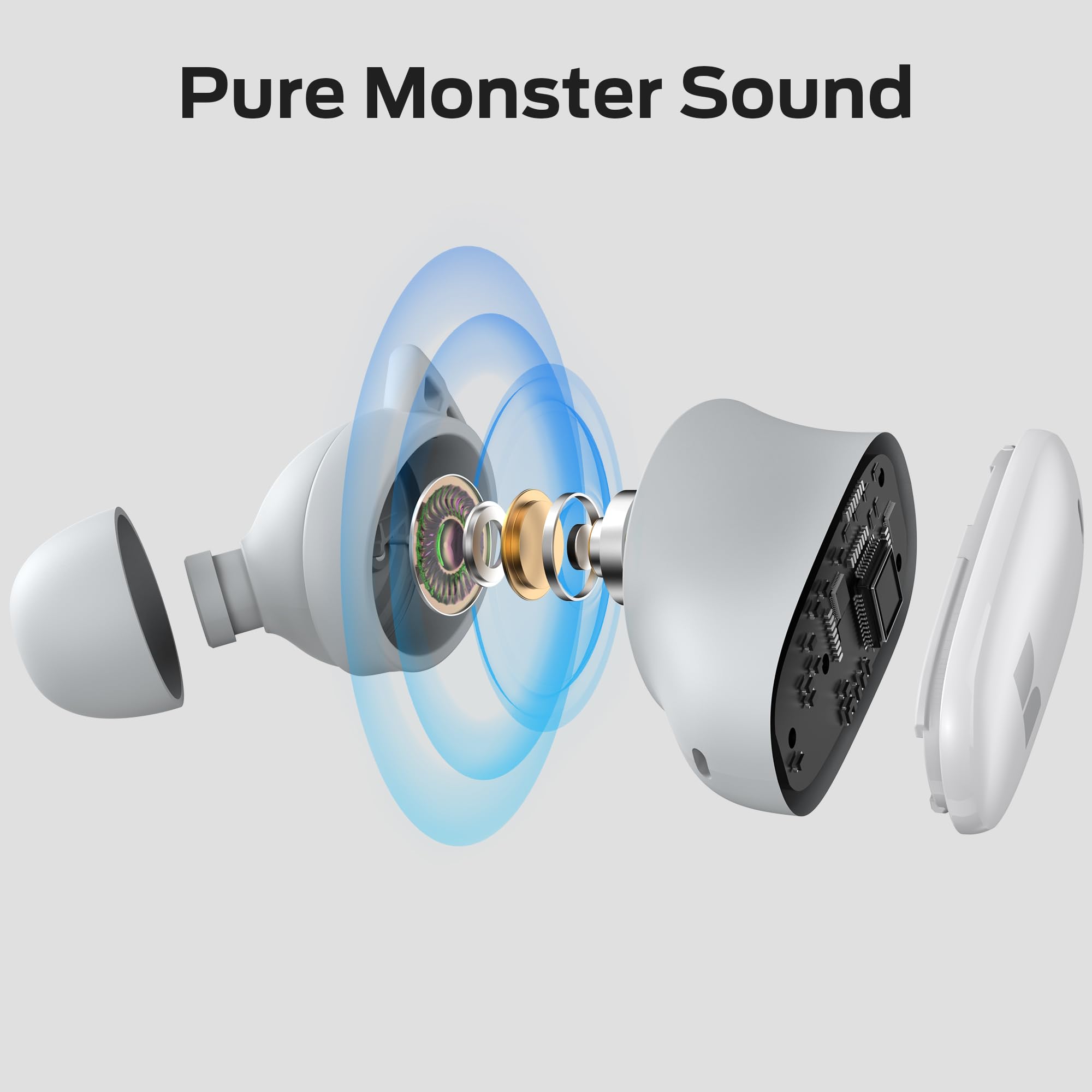 Monster N-Lite 206 Wireless Bluetooth Earbuds - Bluetooth 5.4 in-Ear Headphones with Built-in Mic, Touch Control, USB-C Fast Charging, IPX6 Waterproof, 25H Playtime (White) - Perfect for Gym, Running, Travel & Workouts
