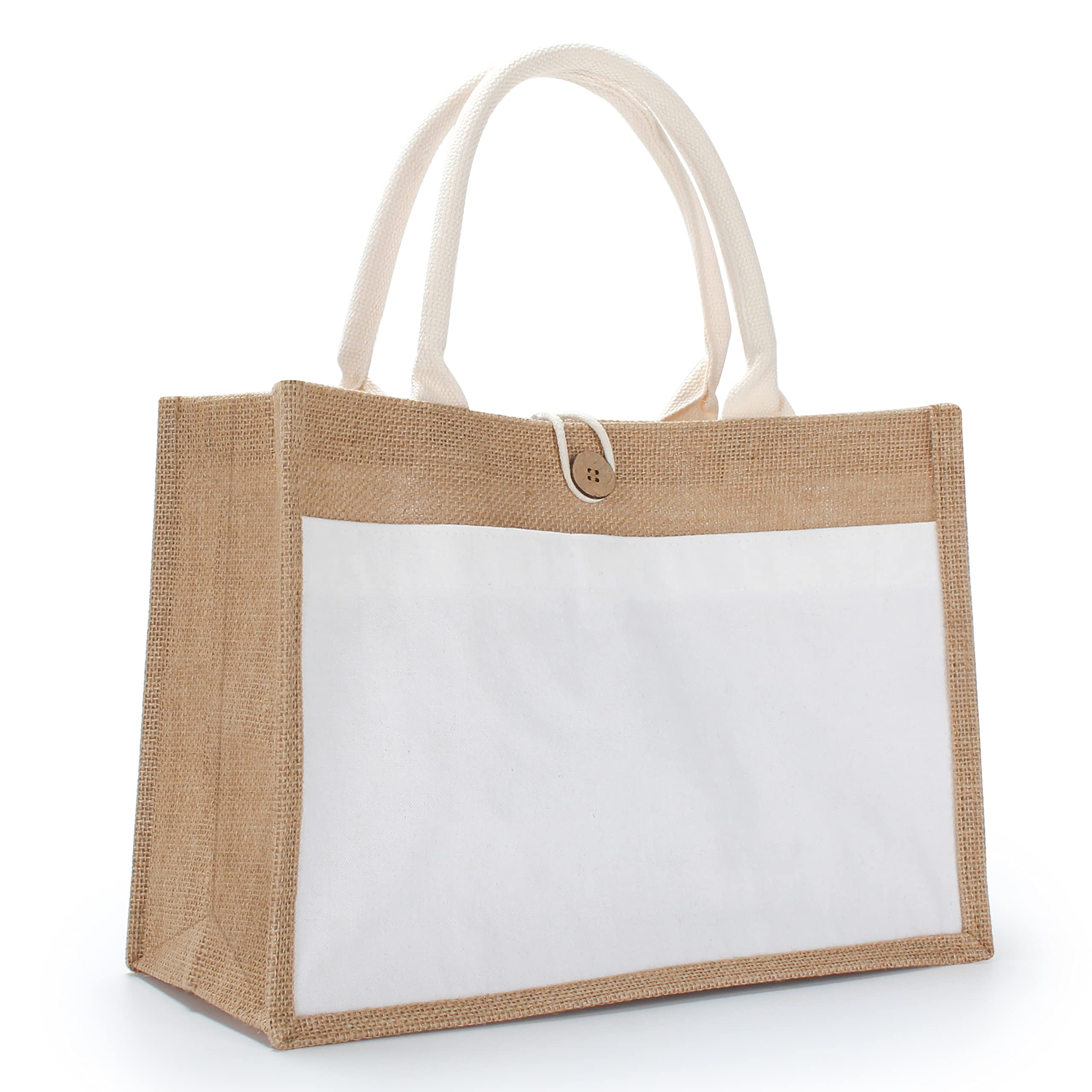 Eco-Friendly Jute Tote Bag with Zipper Pockets - 14.5