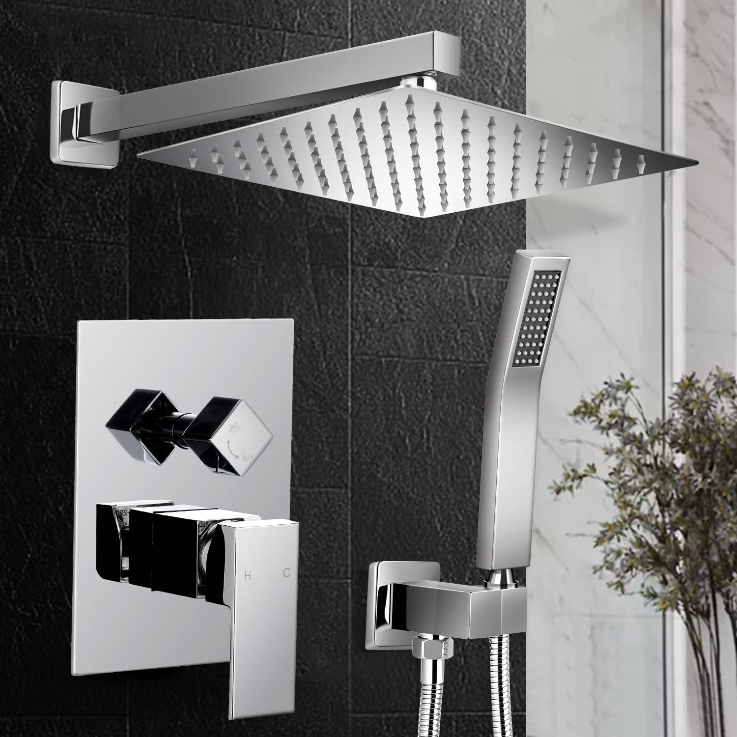 Qomolangma 10 Inch Luxury Stainless Steel Rain Shower System - Wall Mounted Rainfall Shower Faucet Set with Handheld Sprayer & Mixer Valve | Perfect for Modern Bathroom, Spa-Like Shower Experience