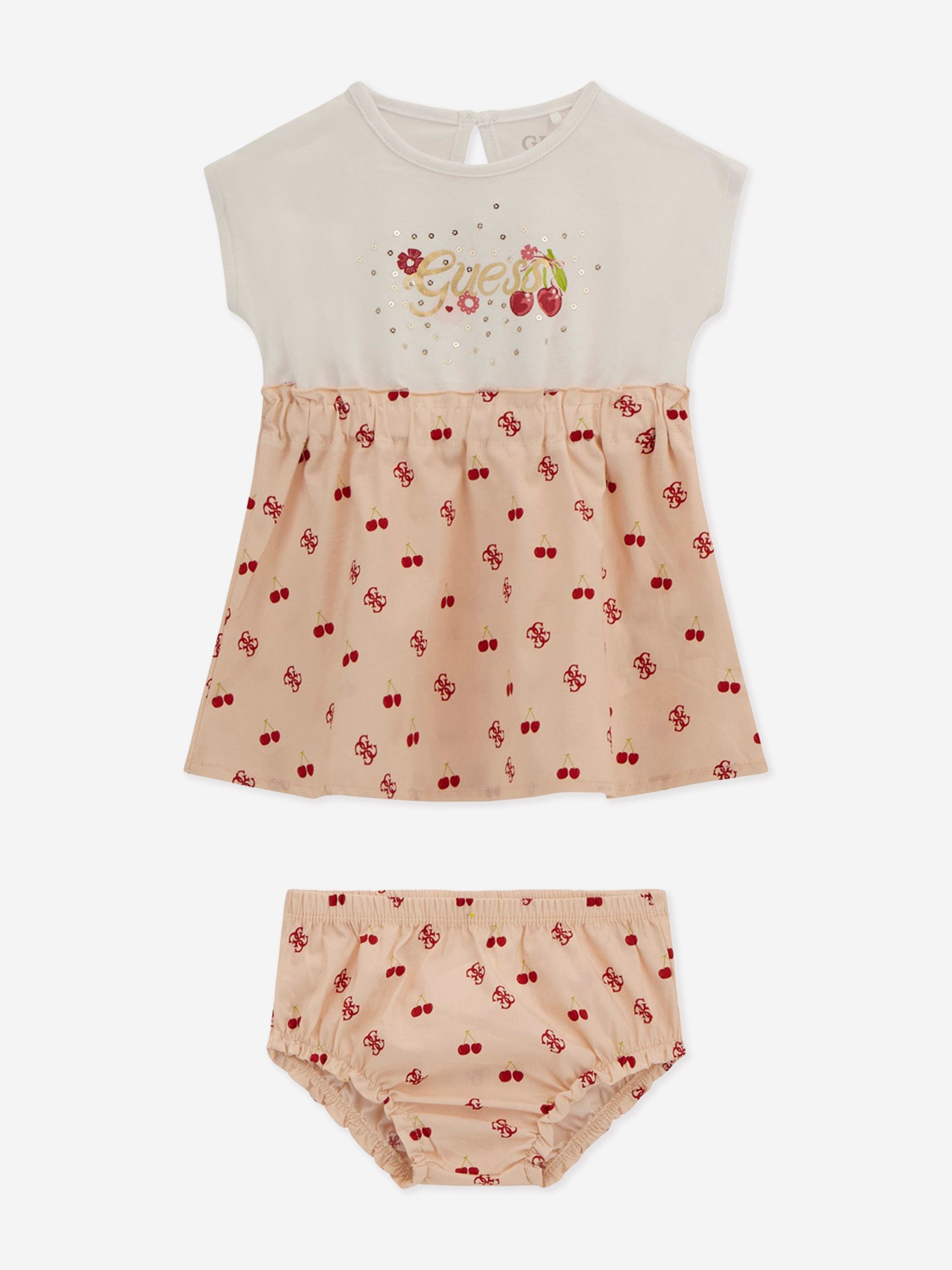 Pink Baby Girls Cherry Print Dress with Matching Knickers - Perfect for Birthday Parties, Photo Shoots & Special Occasions