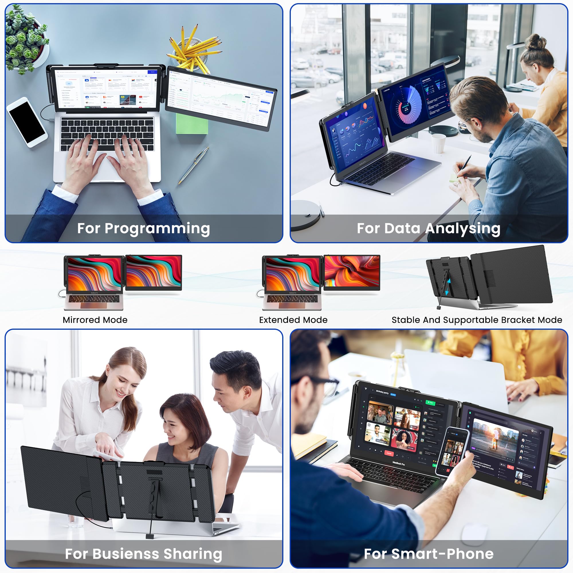 Kwumsy 14 Inch FHD 1080P Portable Monitor for Laptop - Dual Screen USB-C Plug & Play External Display, Compatible with Windows/Mac/Chrome OS, Lightweight Second Monitor for 13-17.3