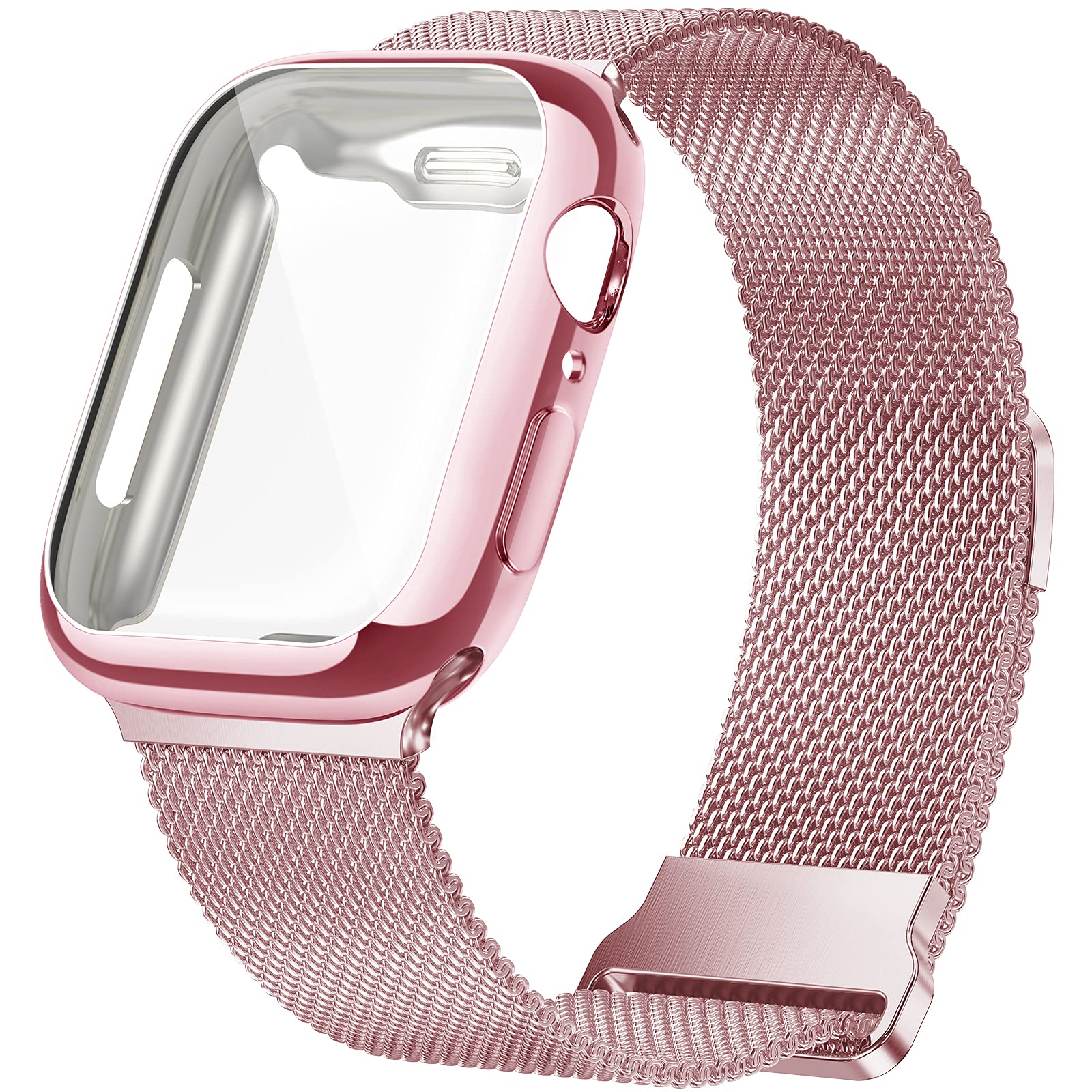 Premium Stainless Steel Magnetic Milanese Loop Band for Apple Watch 42mm/44mm/45mm - Compatible with iWatch Series SE/9/8/7/6/5/4/3/2/1 - Adjustable Luxury Metal Strap for Women & Men (Rose Gold) - Perfect for Workouts, Office Wear & Everyday Fashion Accessory