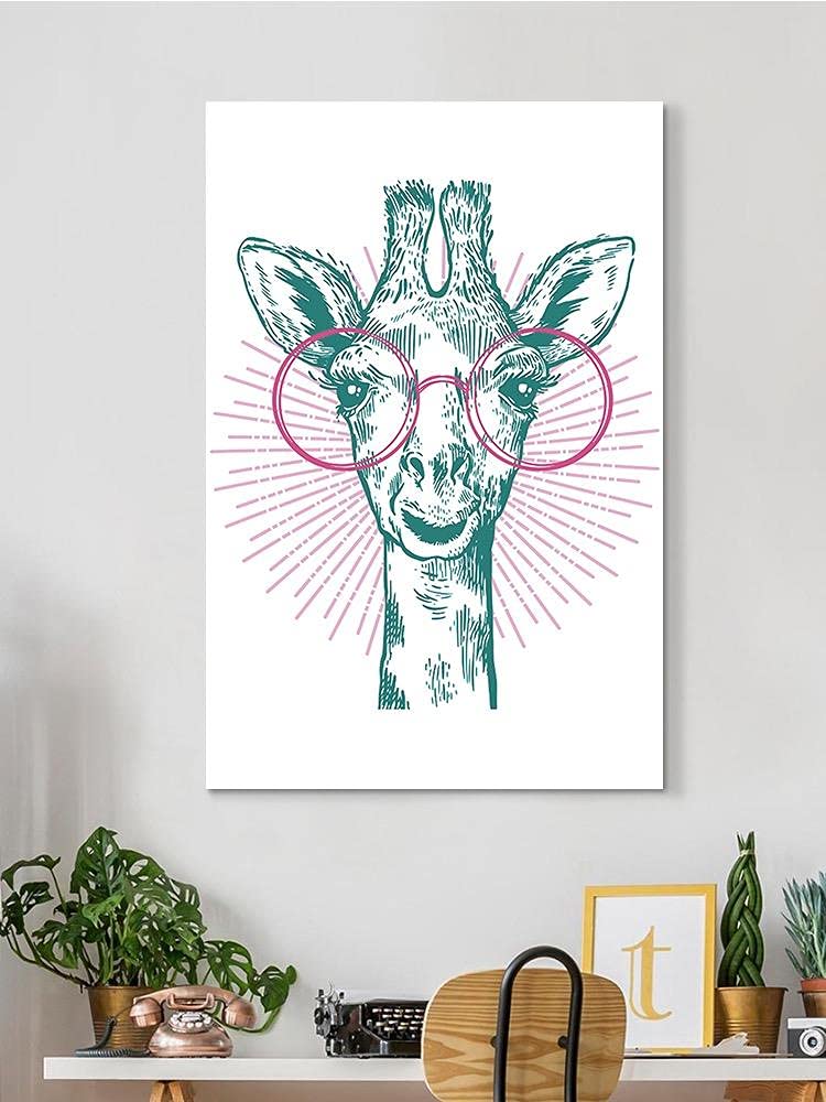 Giraffe with Glasses Wrapped Canvas Wall Art - Modern Animal Print Decor for Living Room, Bedroom & Office