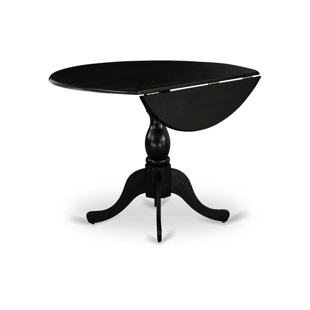 Modern 3-Piece Round Wooden Dining Table Set with Drop Leaf & 2 Linen Fabric Parsons Chairs - 42x42 Inch, Wirebrushed Black - Perfect for Small Spaces, Breakfast Nooks & Cozy Apartments