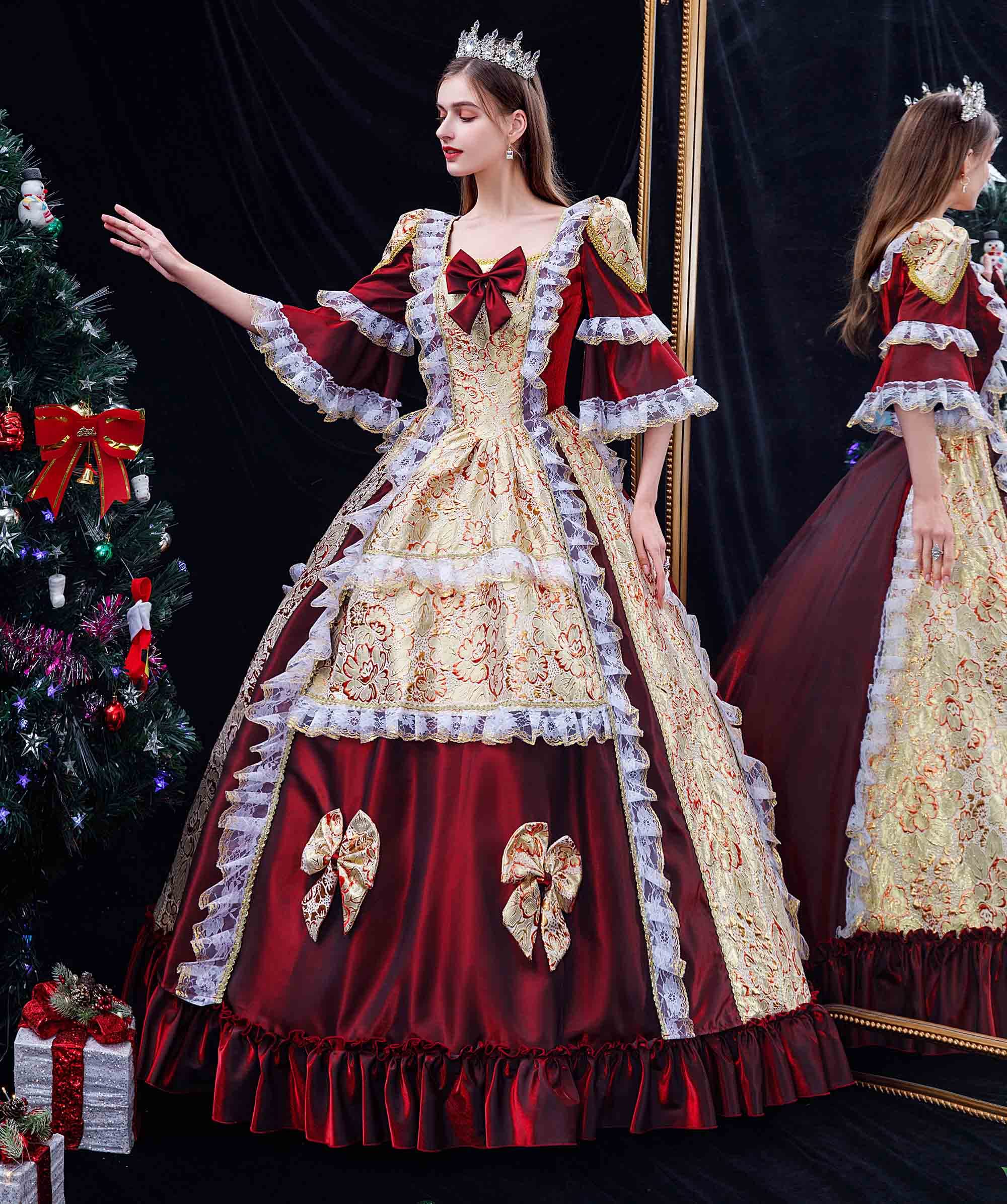 Elegant Victorian Ball Gown for Women - Long Sleeve Rococo Masquerade Party Dress | Perfect for Costume Parties, Renaissance Fairs & Historical Reenactments