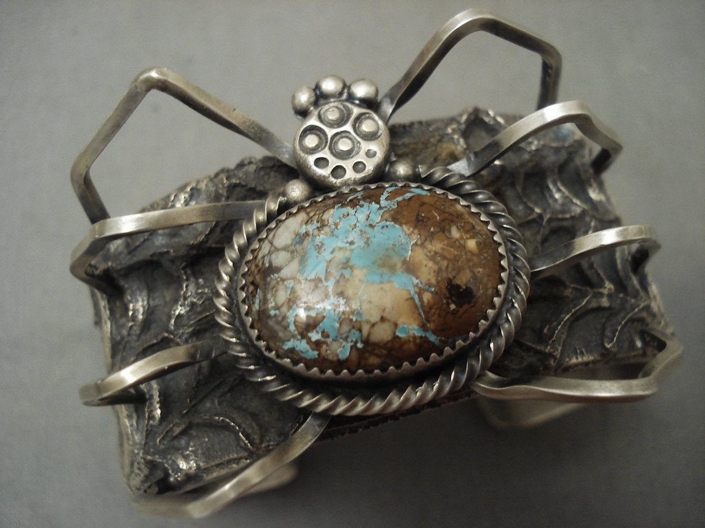 Handmade Native American Silver Spider Royston Turquoise Bracelet - 166g Authentic Turquoise Jewelry for Women, Boho Chic Accessory, Perfect for Festivals & Casual Wear