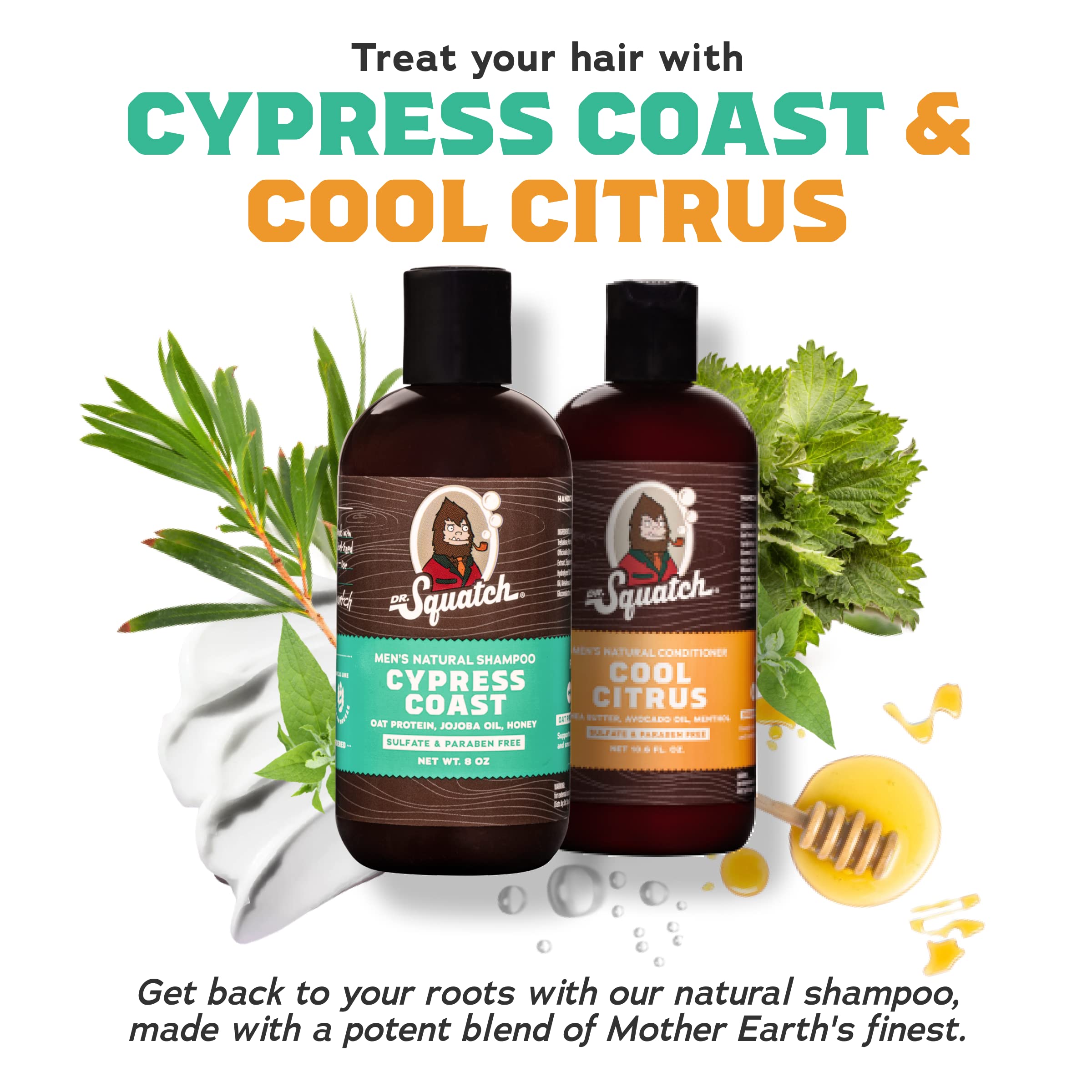 Dr. Squatch Citrus & Cypress Men's Shampoo & Conditioner Set - Natural Hair Care for Thicker, Healthier Hair | Sulfate-Free & Vegan Formula for Daily Use at Home or Gym