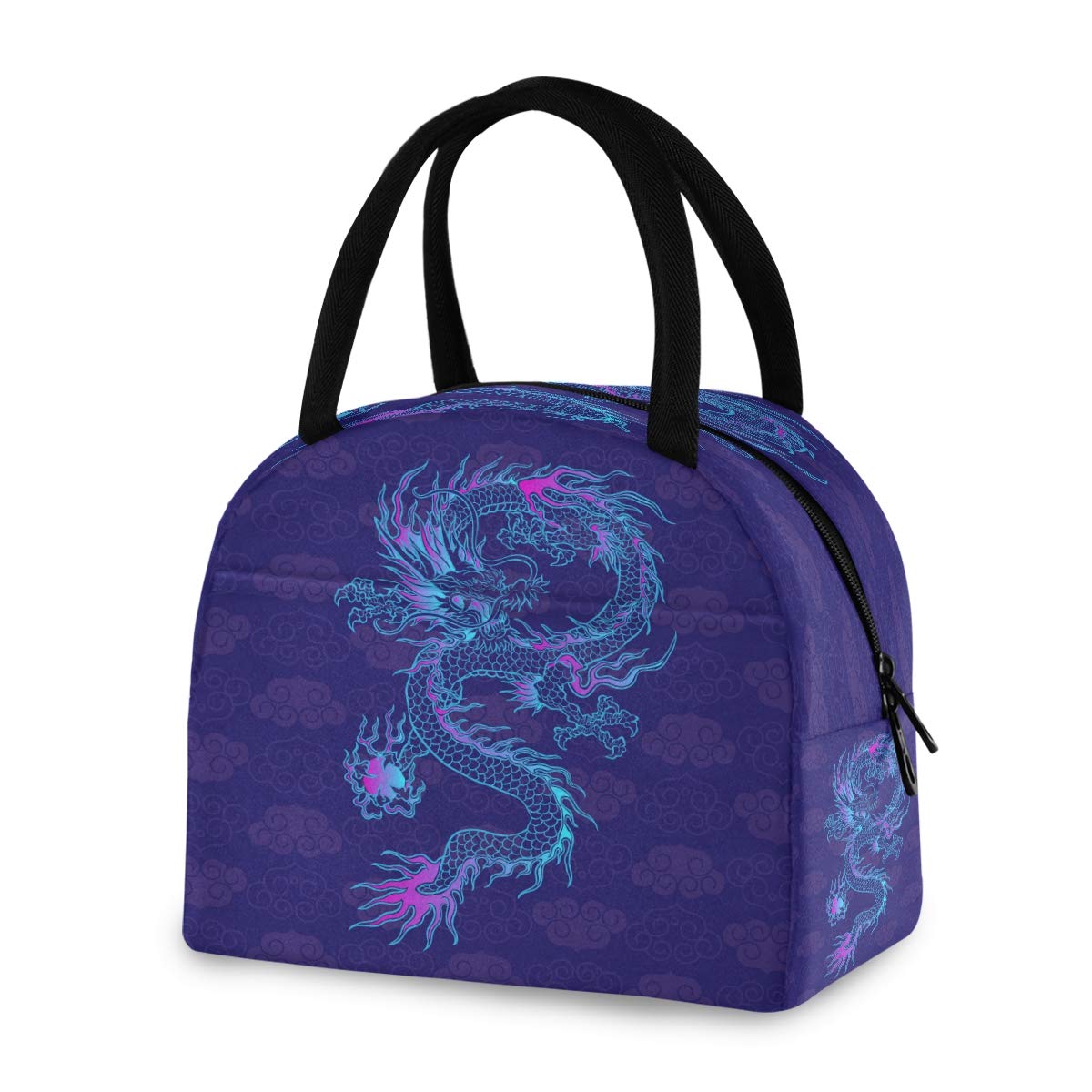 Blueangle Insulated Purple Chinese Dragon Lunch Bag for Women & Men - Reusable Lunch Tote & Cooler Box for School, Work, Office | Perfect for Meal Prep, Picnics & Daily Commute
