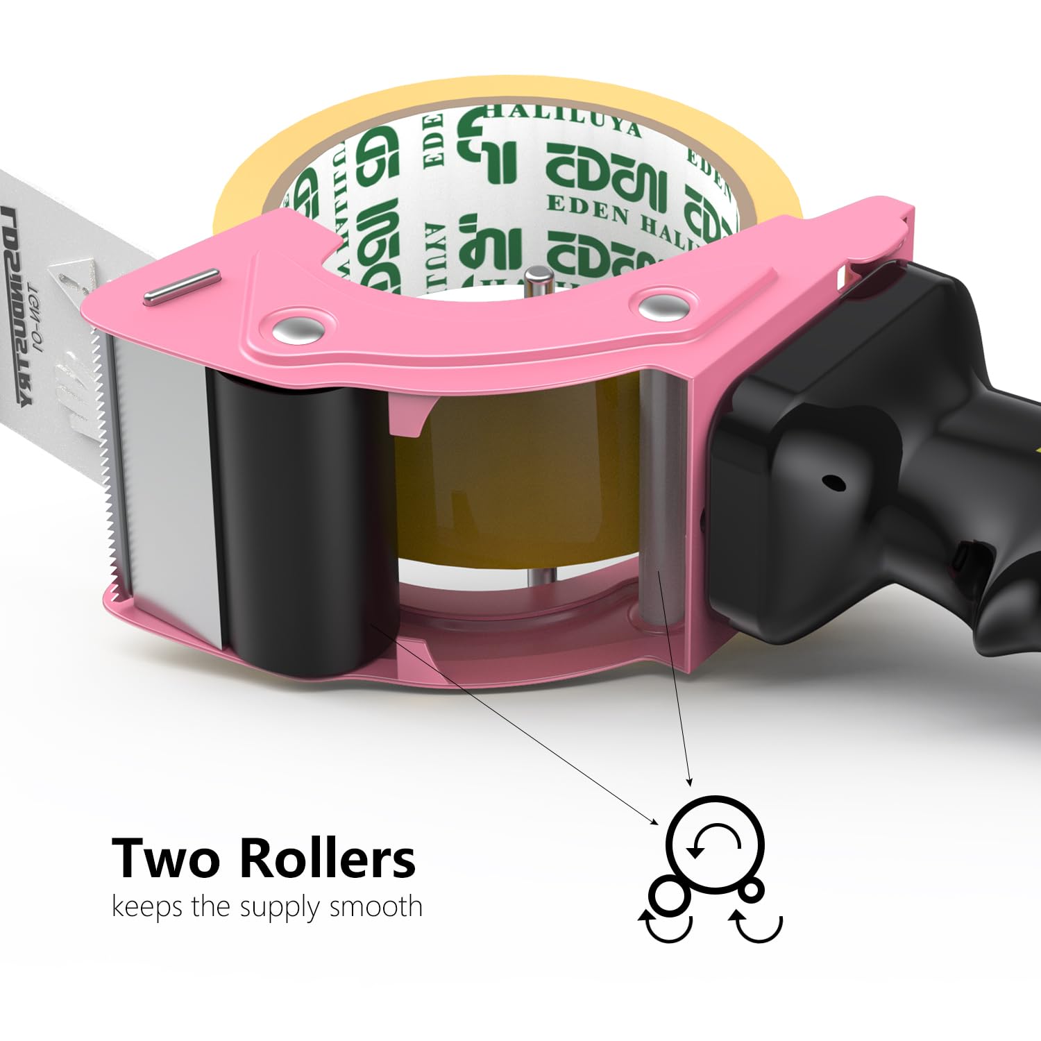 Heavy Duty 2 Inch (50mm) Packing Tape Dispenser Gun with Tape & Extra Blade - Lightweight Ergonomic Design for Carton, Box Sealing & Packaging - Industrial Handheld Tape Cutter (Pink) - Perfect for Warehouse, Shipping & Moving Supplies