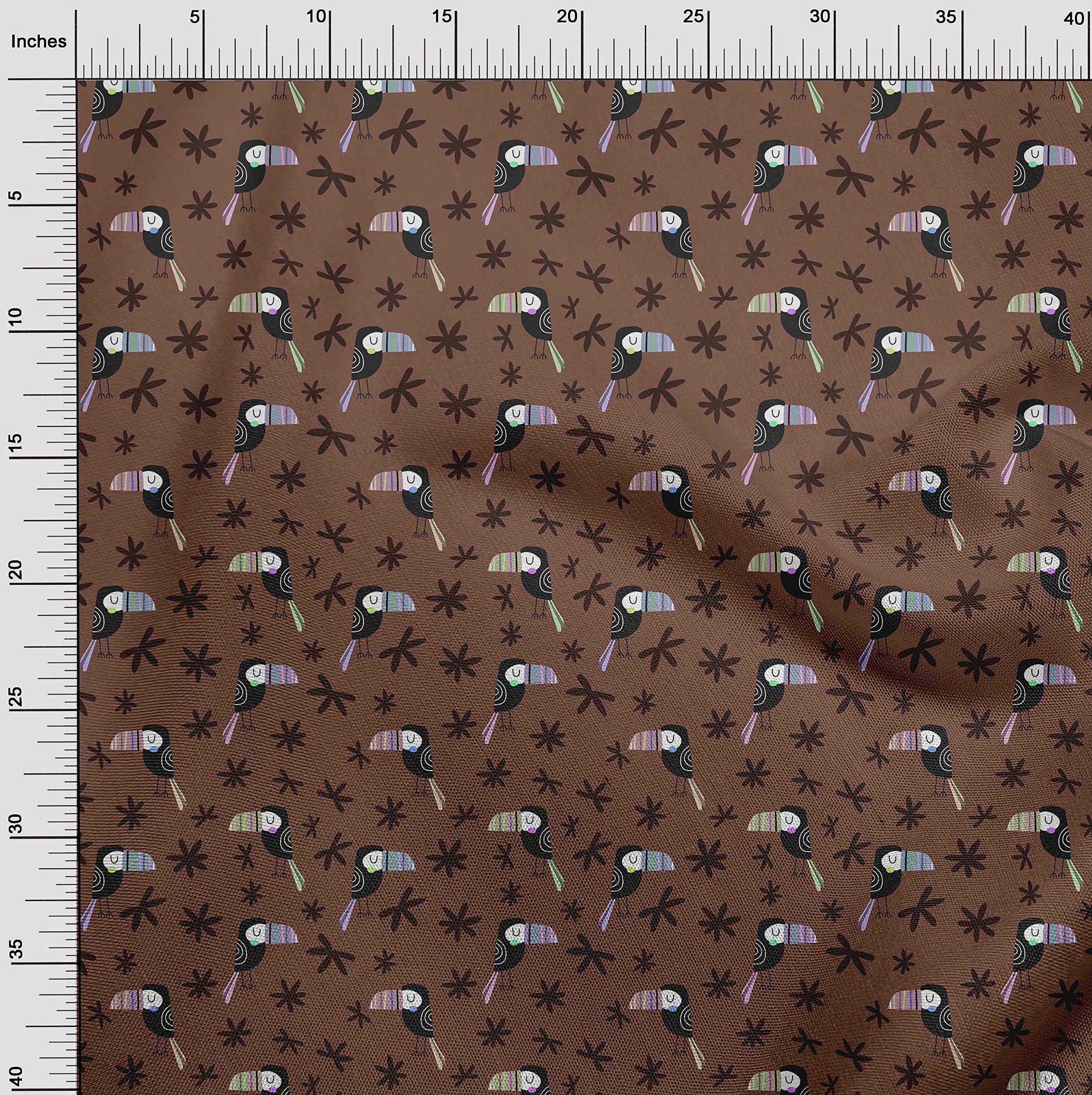 oneOone Velvet Brown Fabric Bird Print - 58 Inch Wide DIY Sewing Material for Clothing, Crafts & Home Decor | Soft Fabric by The Yard for Sewing, Quilting & Upholstery Projects