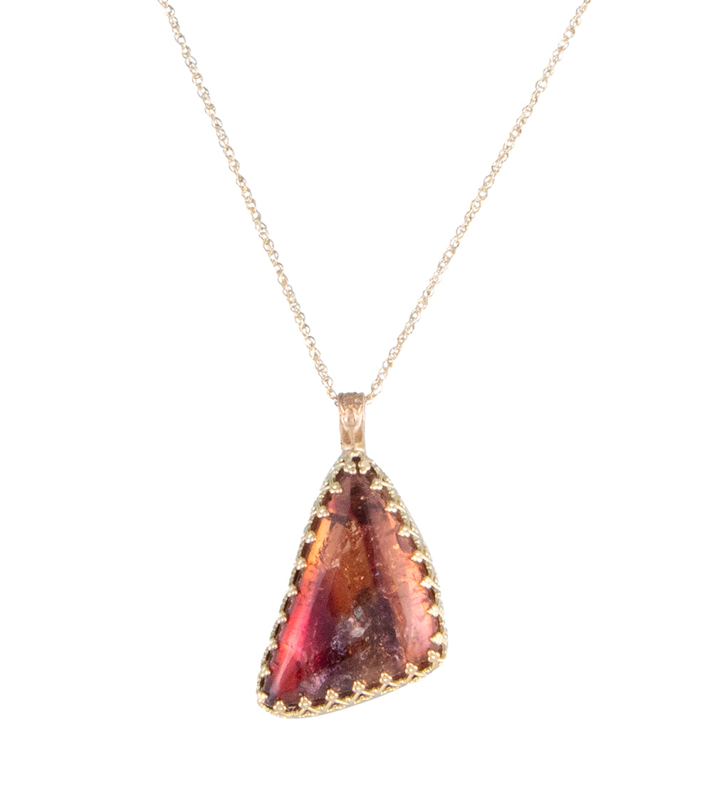 Galit Pink Tourmaline Triangle Cabochon Necklace - Elegant Gemstone Jewelry for Women | Perfect for Weddings, Parties & Everyday Wear