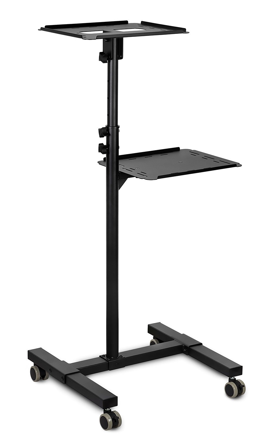 Mount-It! Heavy Duty Adjustable Height Mobile Projector Stand with 2 Shelves & Ventilated Tray - Rolling Laptop & Projector Cart for Office Presentations, Classroom Teaching, Home Theater Setup - Black