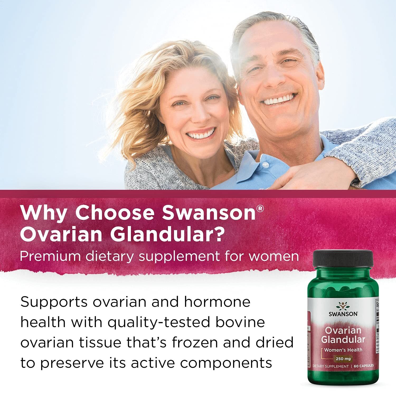 Swanson Ovarian Glandular Supplement for Women - 250mg Bovine Glandular Support for Hormonal Balance & Reproductive Health - 60 Capsules (3 Pack) - Ideal for Menopause Support & Natural Hormone Regulation