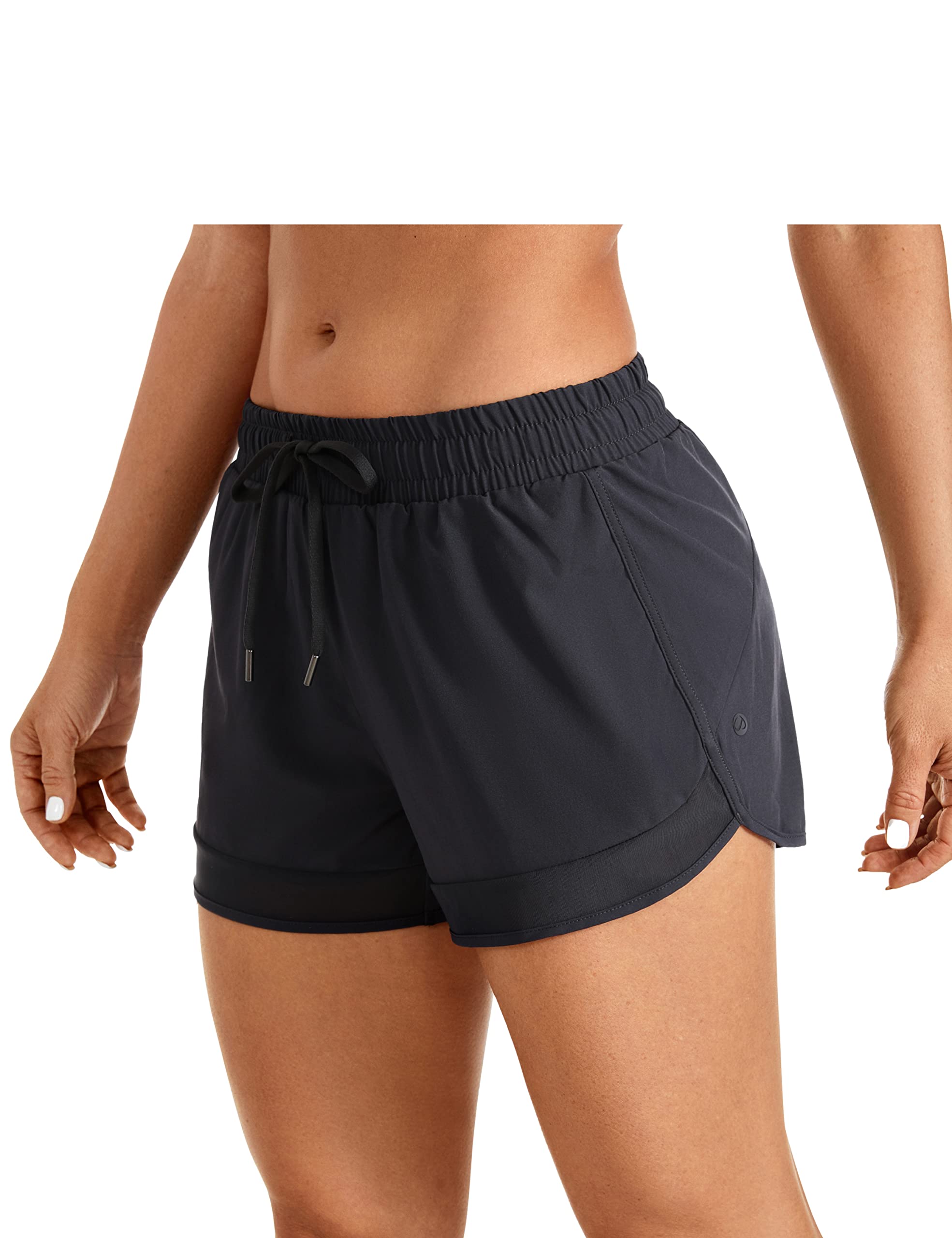 CRZ YOGA Women's High-Waisted Running Shorts with Mesh Liner - 3 Inch Quick Dry Athletic Shorts for Workout & Gym, Drawstring Waist & Zip Pocket - Perfect for Jogging, Yoga, and Outdoor Activities