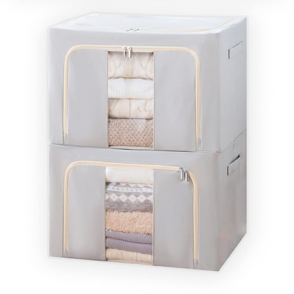 Odorless Collapsible Storage Box with Clear Window & Sturdy Zipper - 100L Steel Frame Organizer for Closet, Home, Office (Oxford Cloth) - Space Saving Foldable Storage Solution